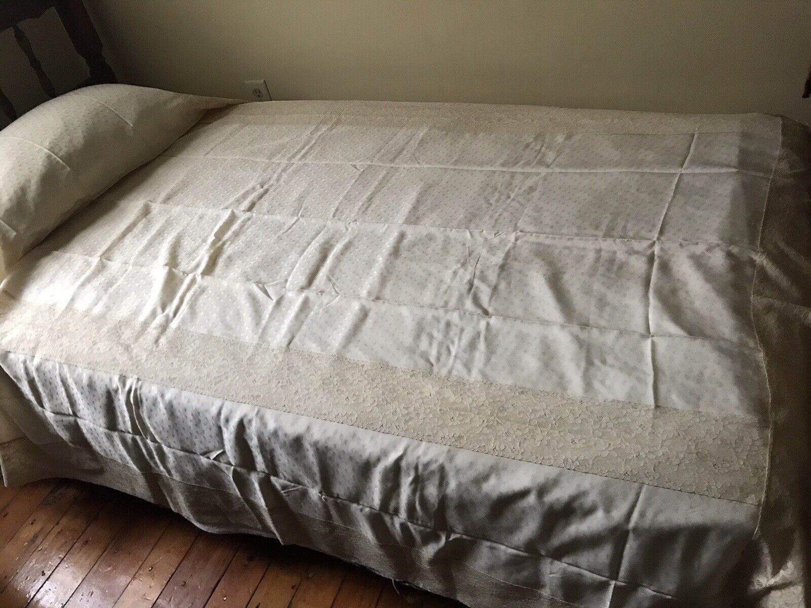 Antique Silk Blanket Cover Handmade Lace Late 1800s 85x65 Estate Brocade #2