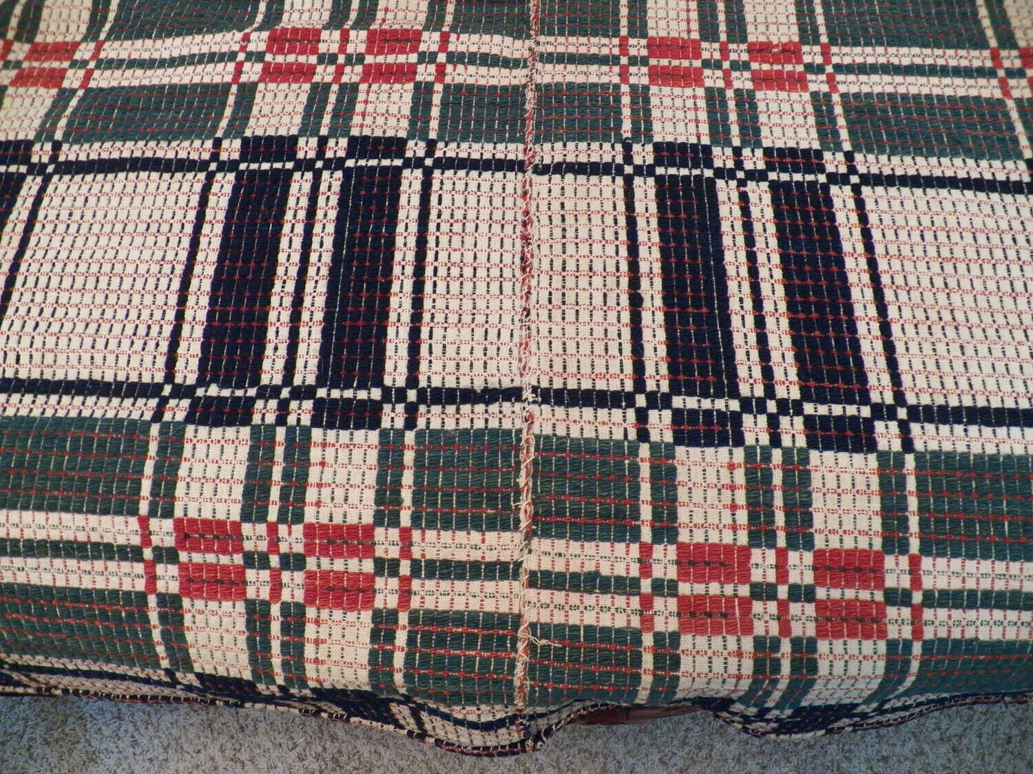 Antique Jacquard Coverlet Woven 1800s 3 Color Overshot Weave
