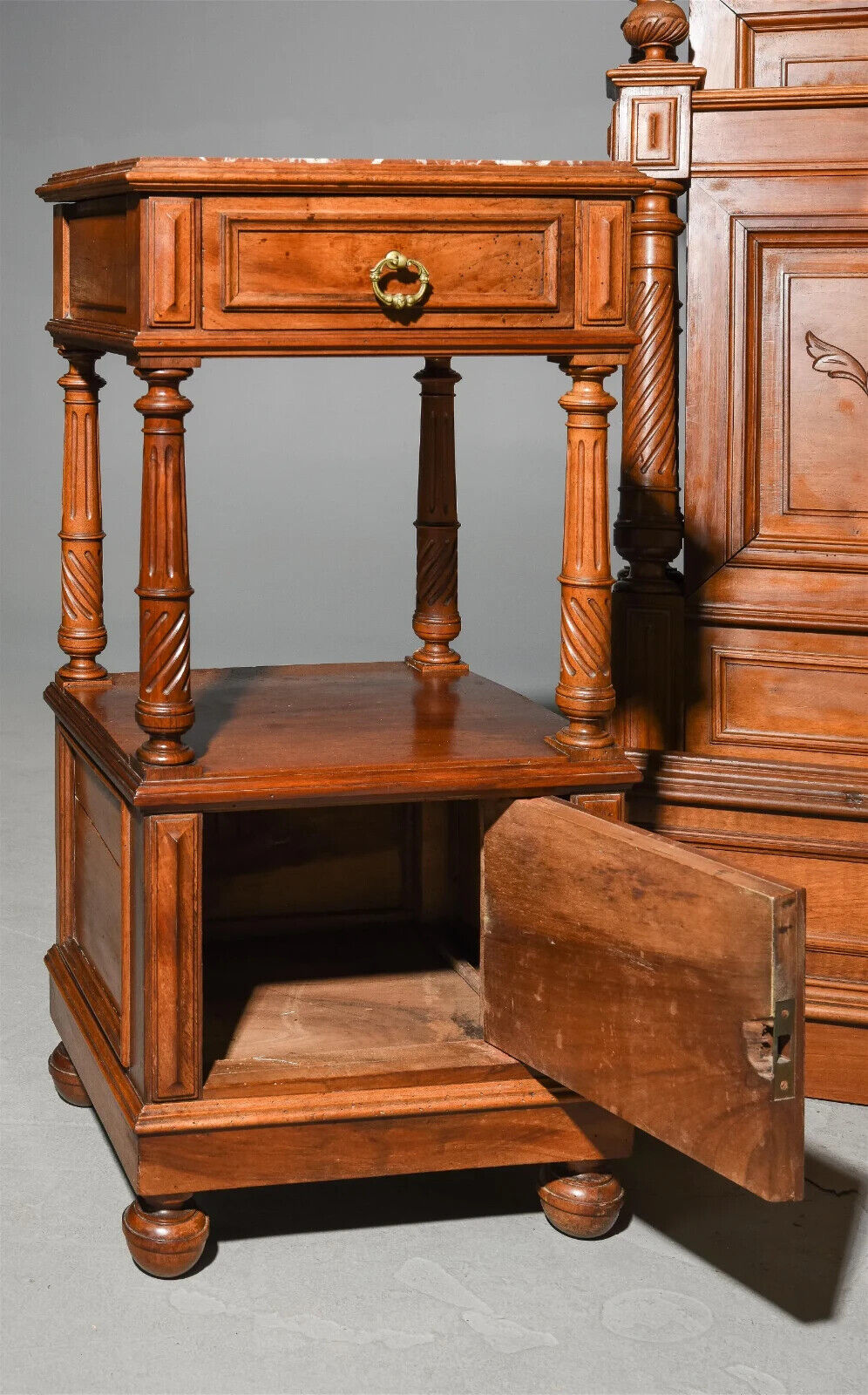 Antique Bed, Nightstand, Louis XVI Style Walnut with Rails & Marble Top,  1800s!