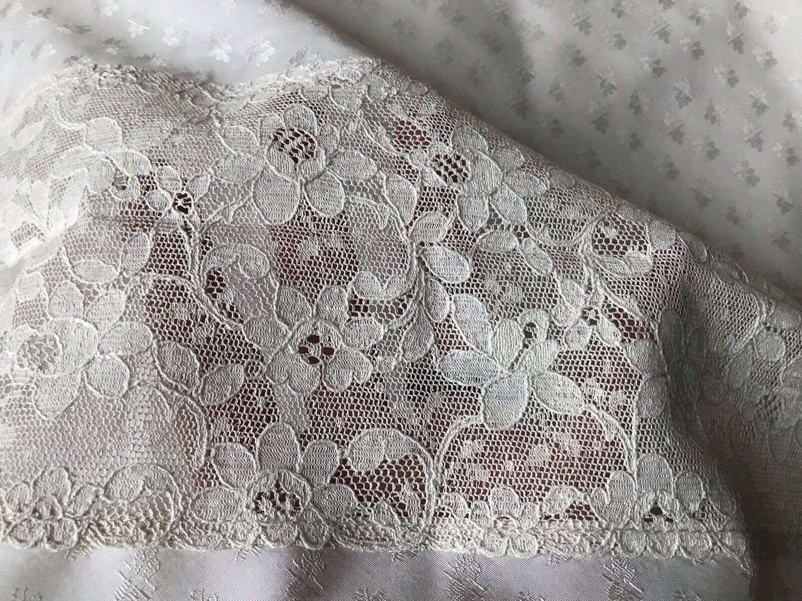 Antique Silk Blanket Cover Handmade Lace Late 1800s 85x65 Estate Brocade #2