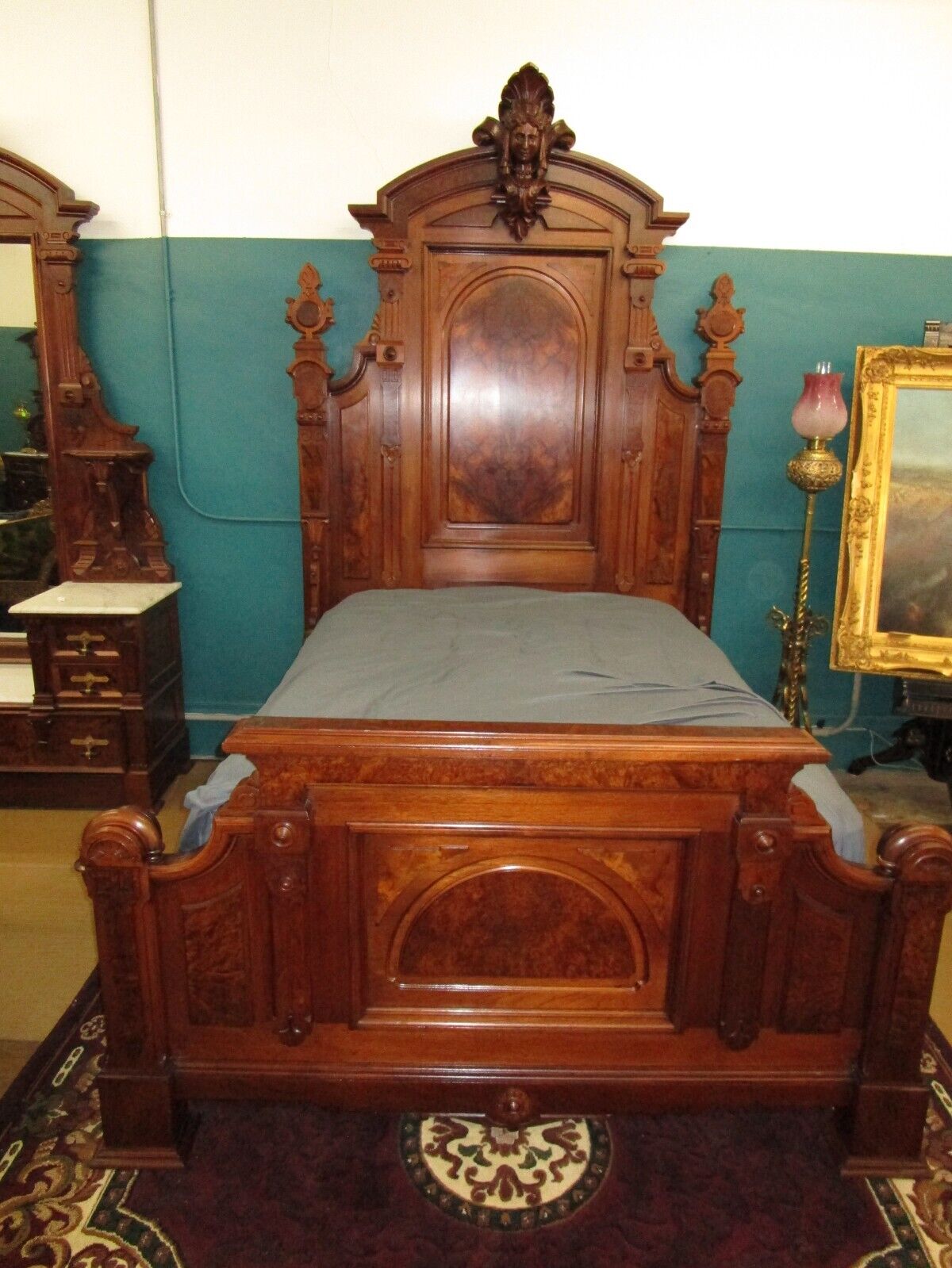 American Renaissance Bedroom Set 2 Pc Burl Walnut Wood