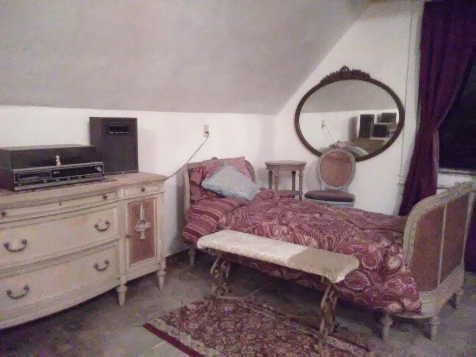 Antique 1800's 9 Piece Wicker Bedroom Set Twin Bed W / Horsehair Mattress Mirror