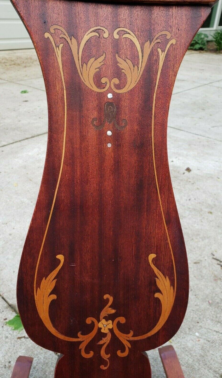 ANTIQ 1800's US Wood Rocking Chair w/Violin Back & Curvy/leafy/Floral/MOP Inlay 