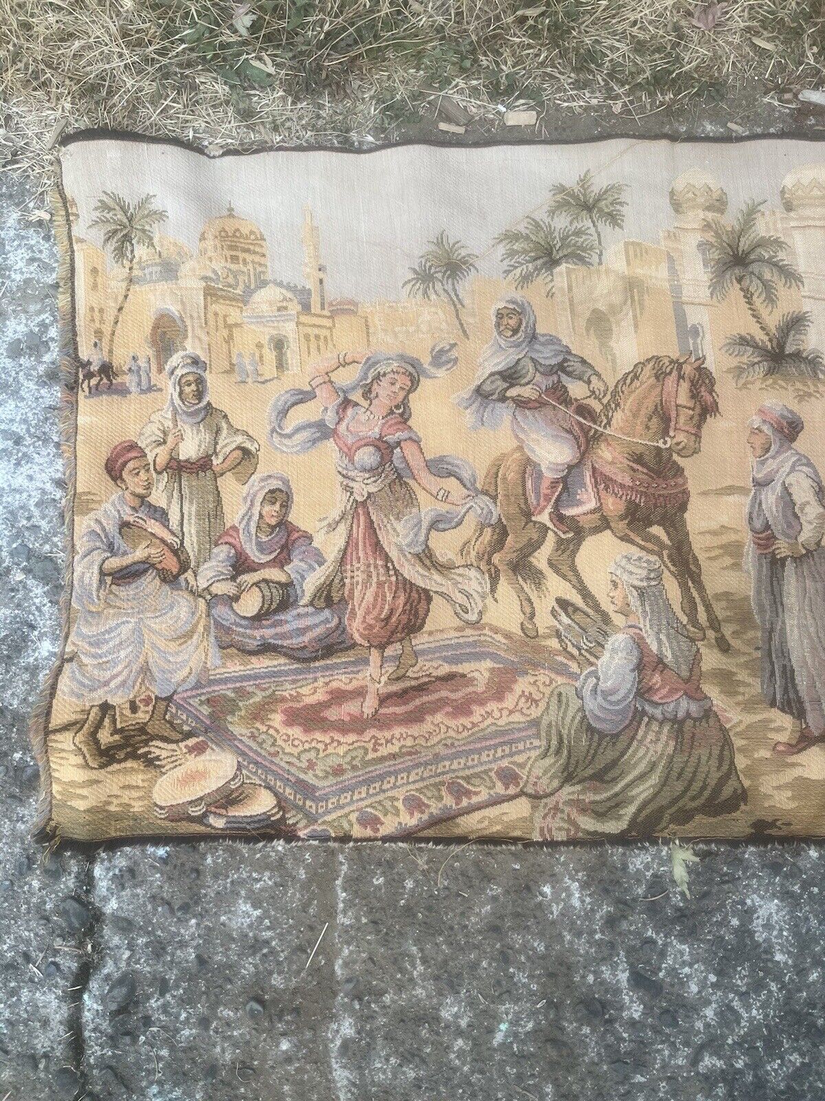 Early 1900s Arabic Market Scene Vintage Tapestry