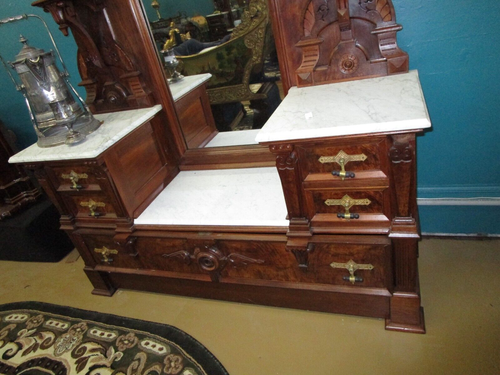 American Renaissance Bedroom Set 2 Pc Burl Walnut Wood