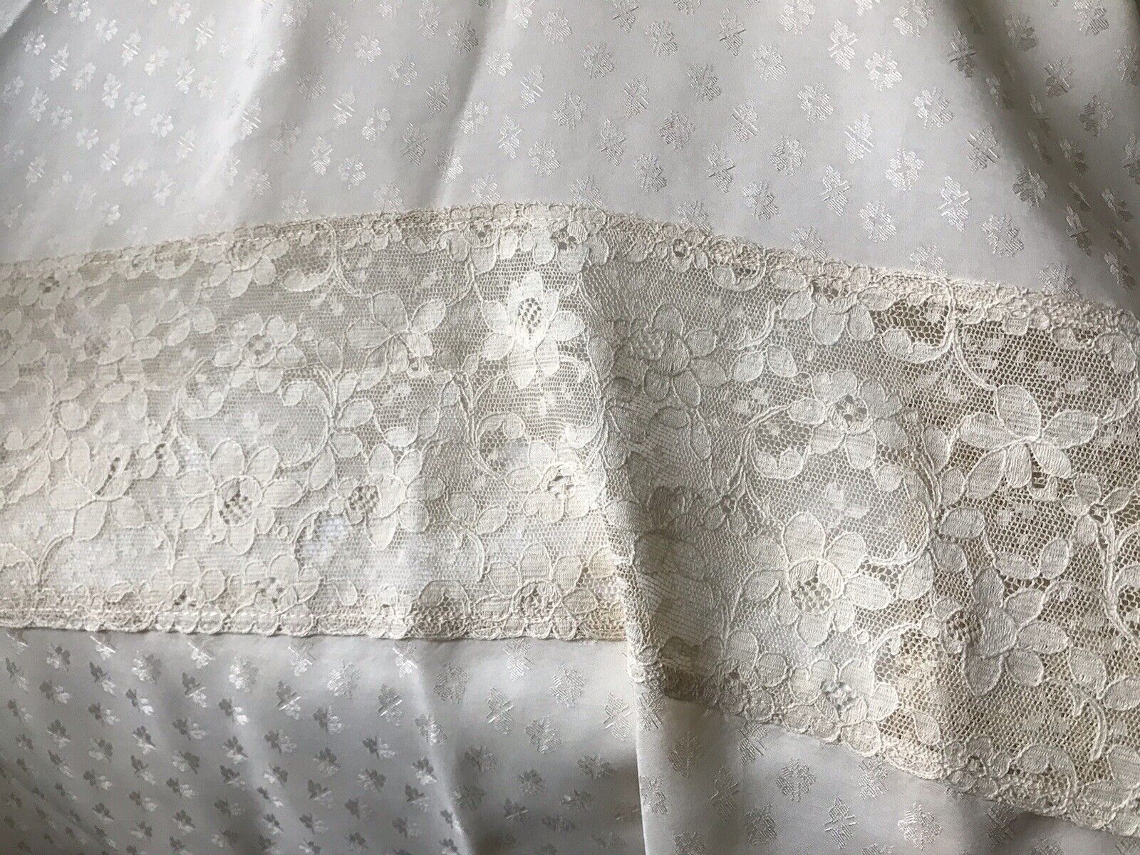 Antique Silk Blanket Cover Handmade Lace Late 1800s 85x65 Estate Brocade #2