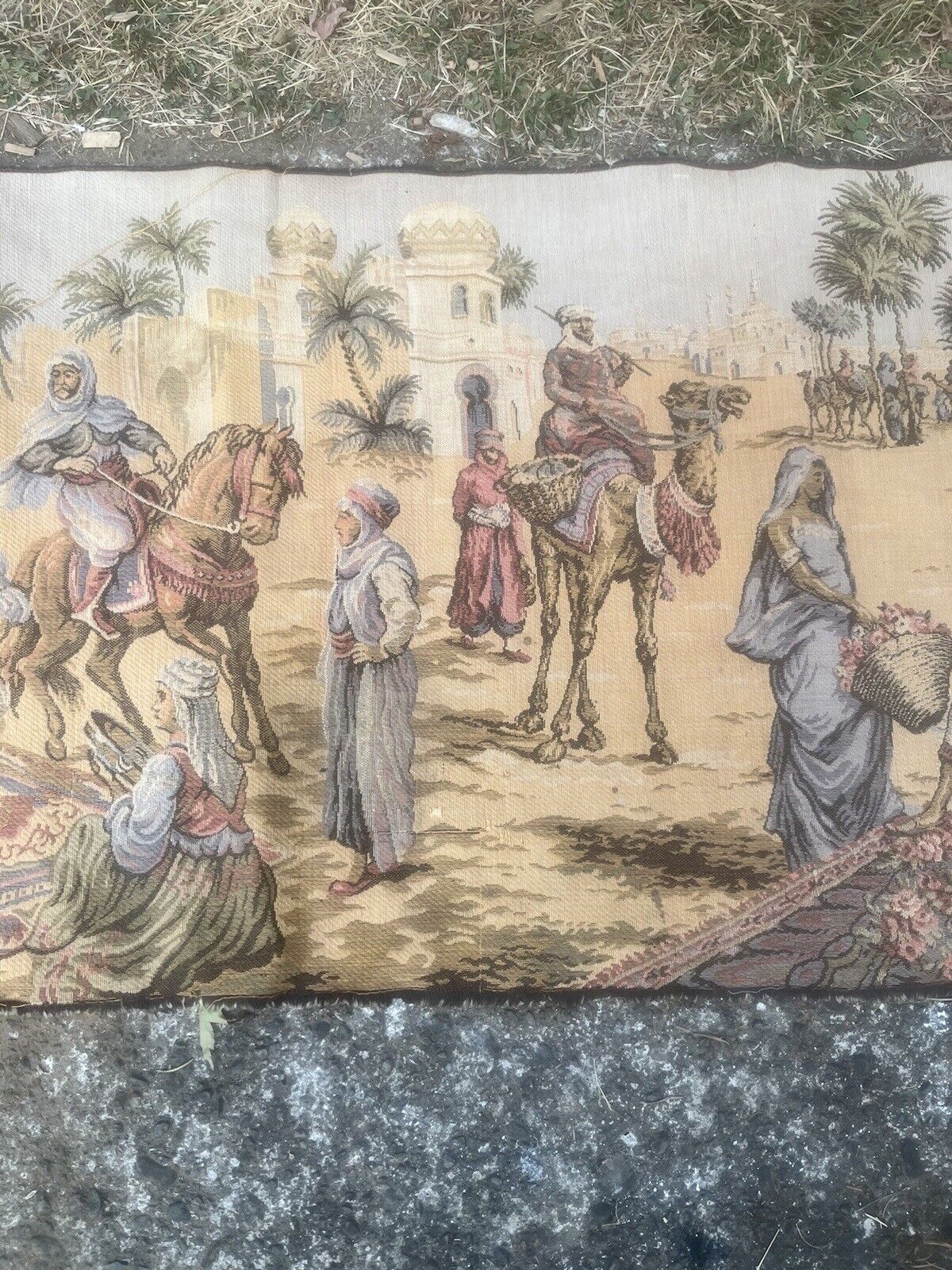 Early 1900s Arabic Market Scene Vintage Tapestry