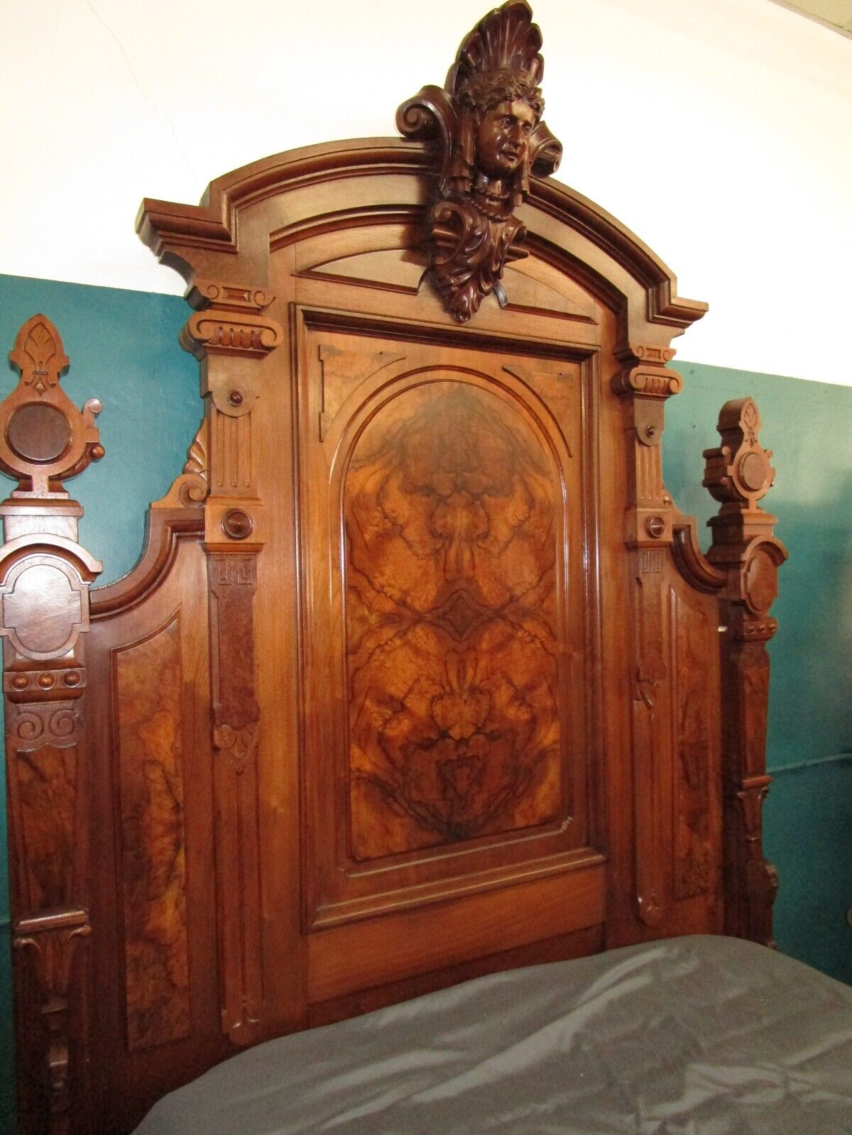 American Renaissance Bedroom Set 2 Pc Burl Walnut Wood