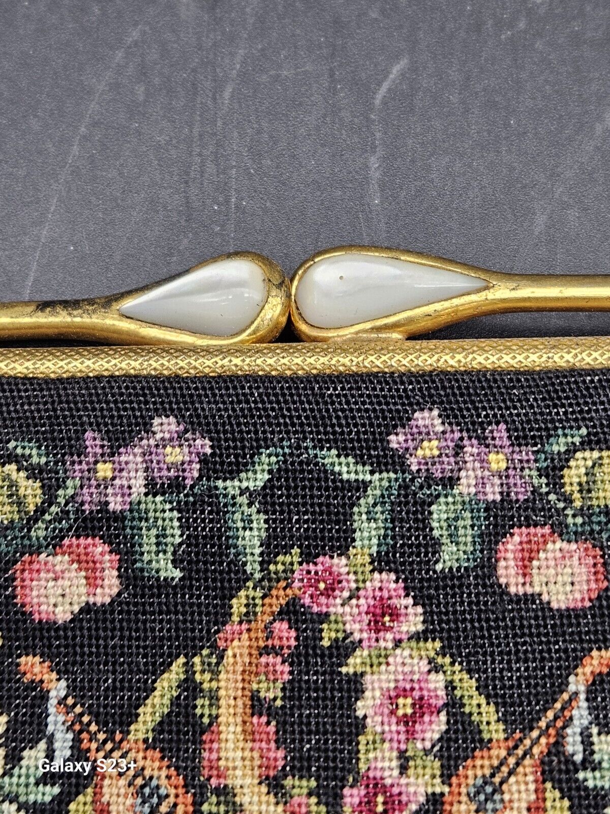 Victorian Petite Point Floral Tapestry Purse