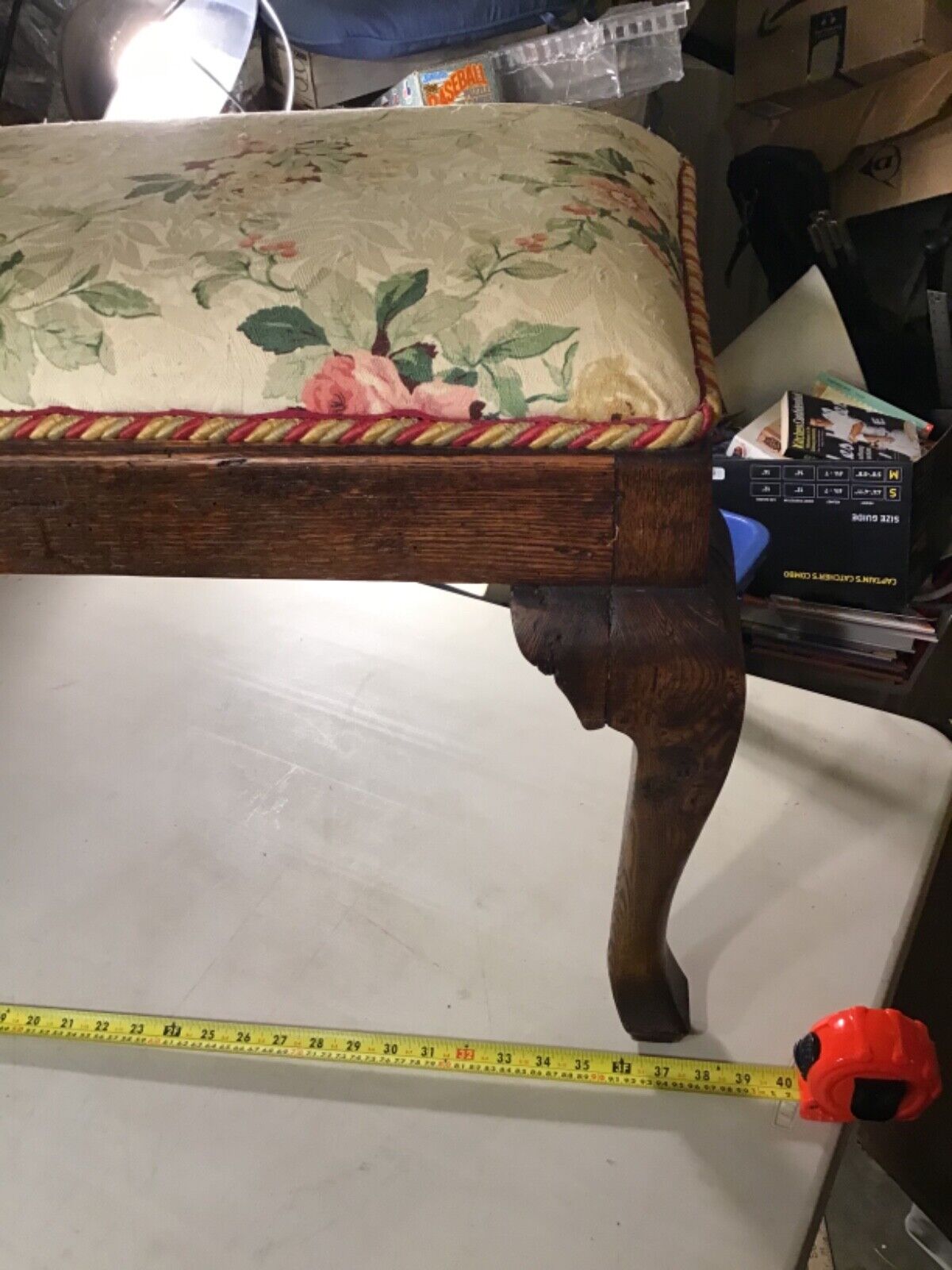 Antique Late 1800’s Bedside Bench With Floral Pillow 38”Lx20”Wx20”H Read Below