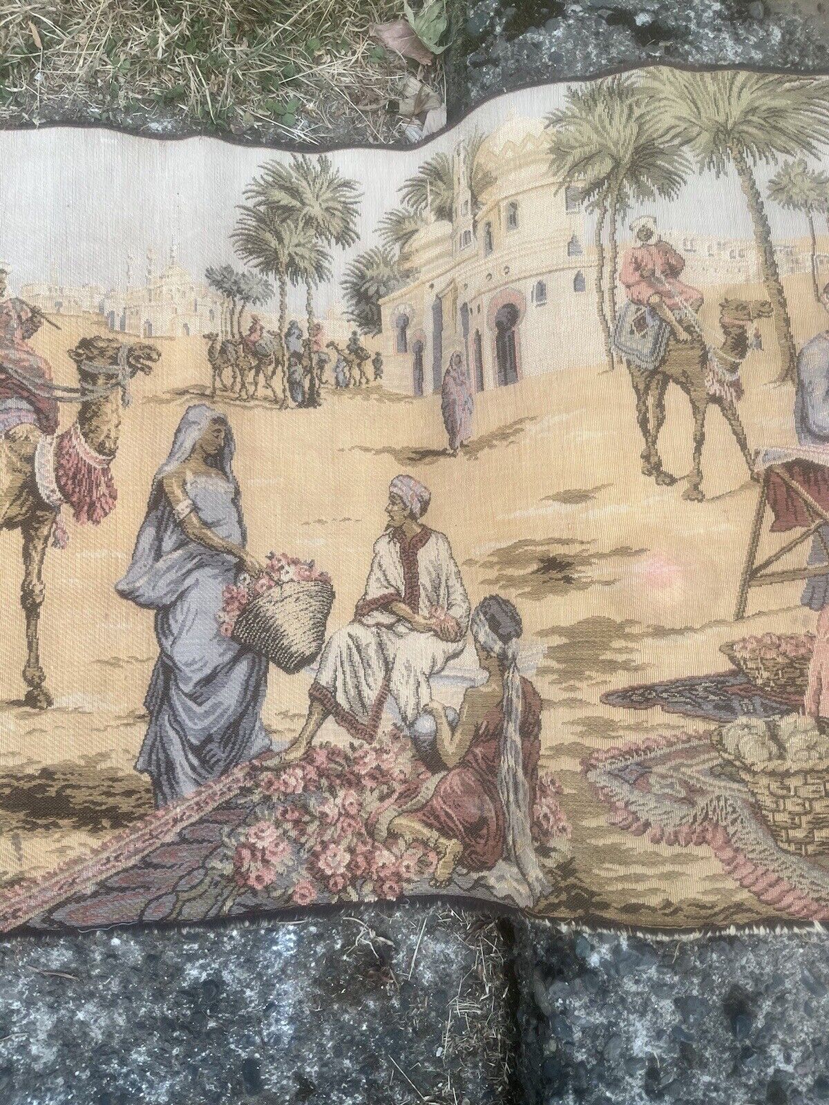 Early 1900s Arabic Market Scene Vintage Tapestry
