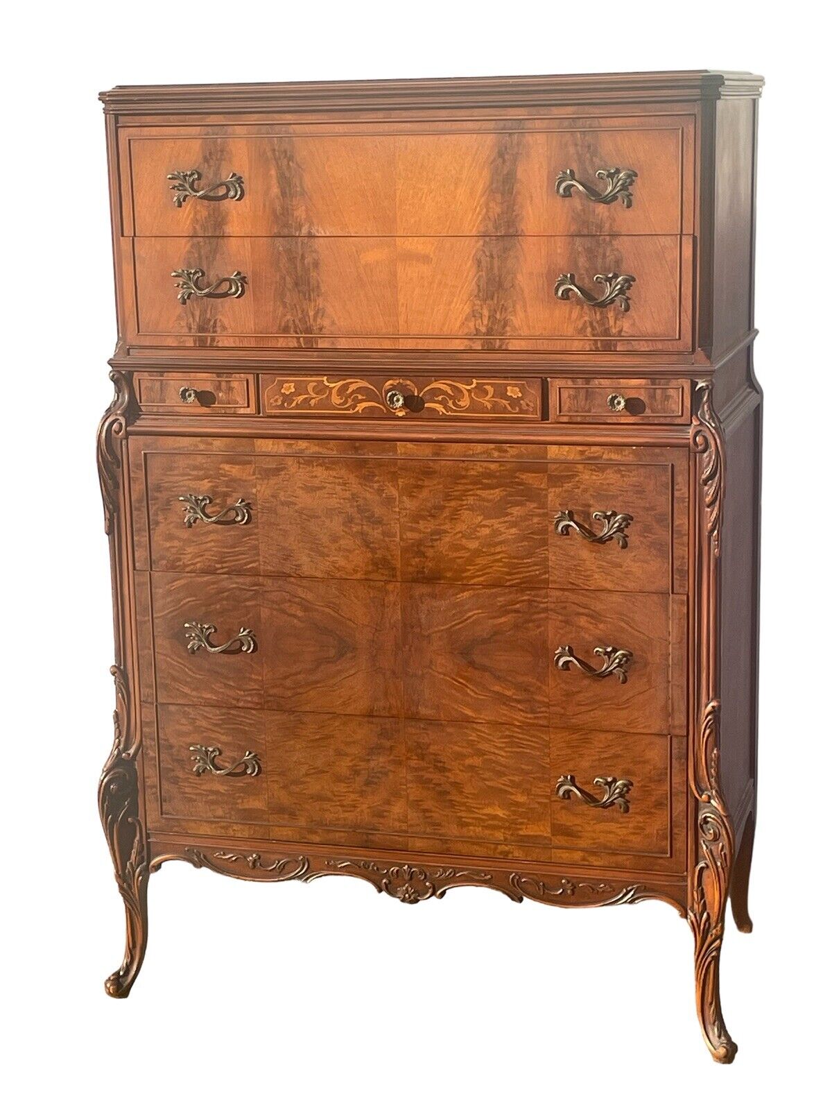 Fabulous Antique Carved Inlaid 6 Pce French Style Bedroom Set