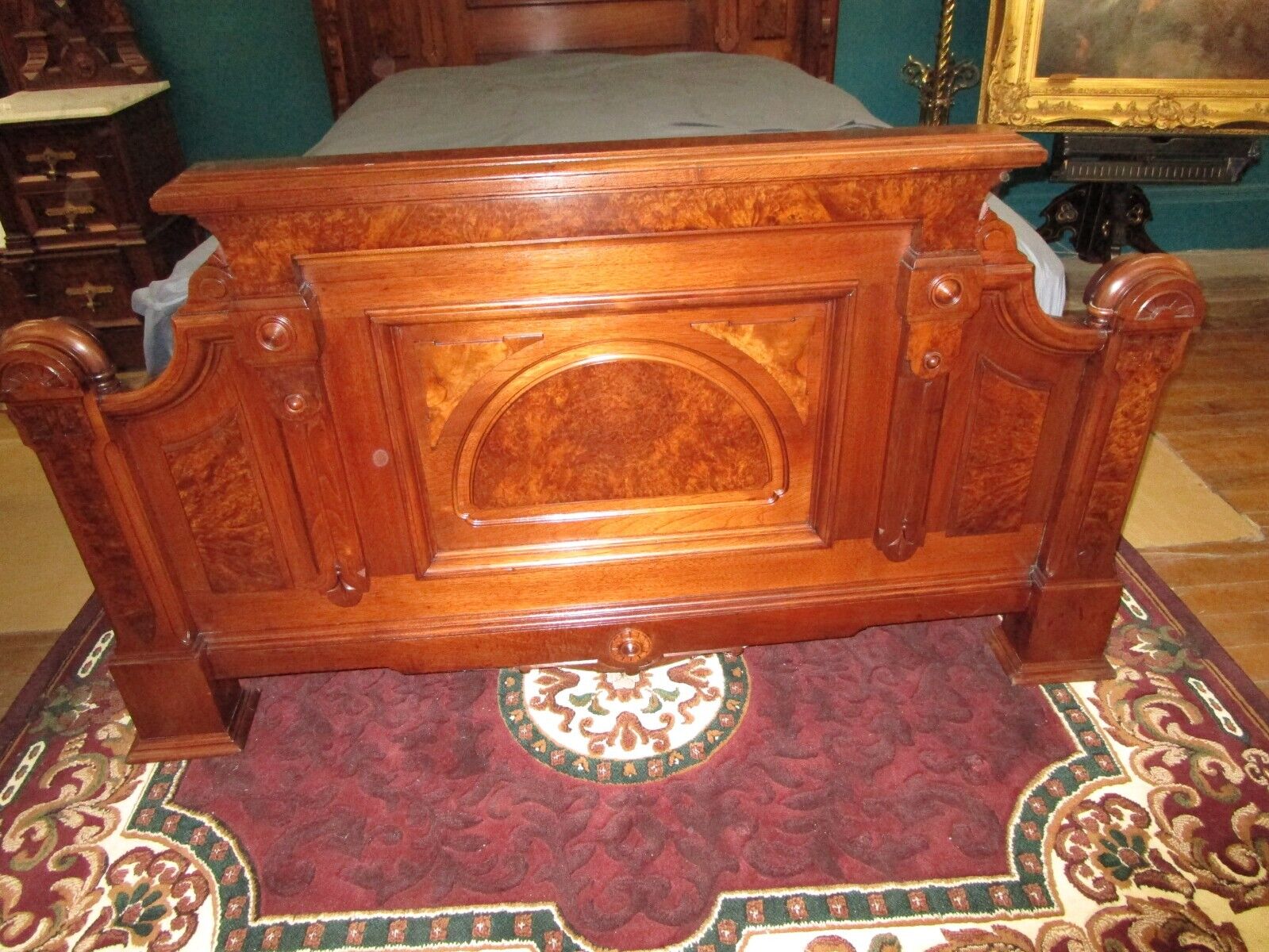 American Renaissance Bedroom Set 2 Pc Burl Walnut Wood
