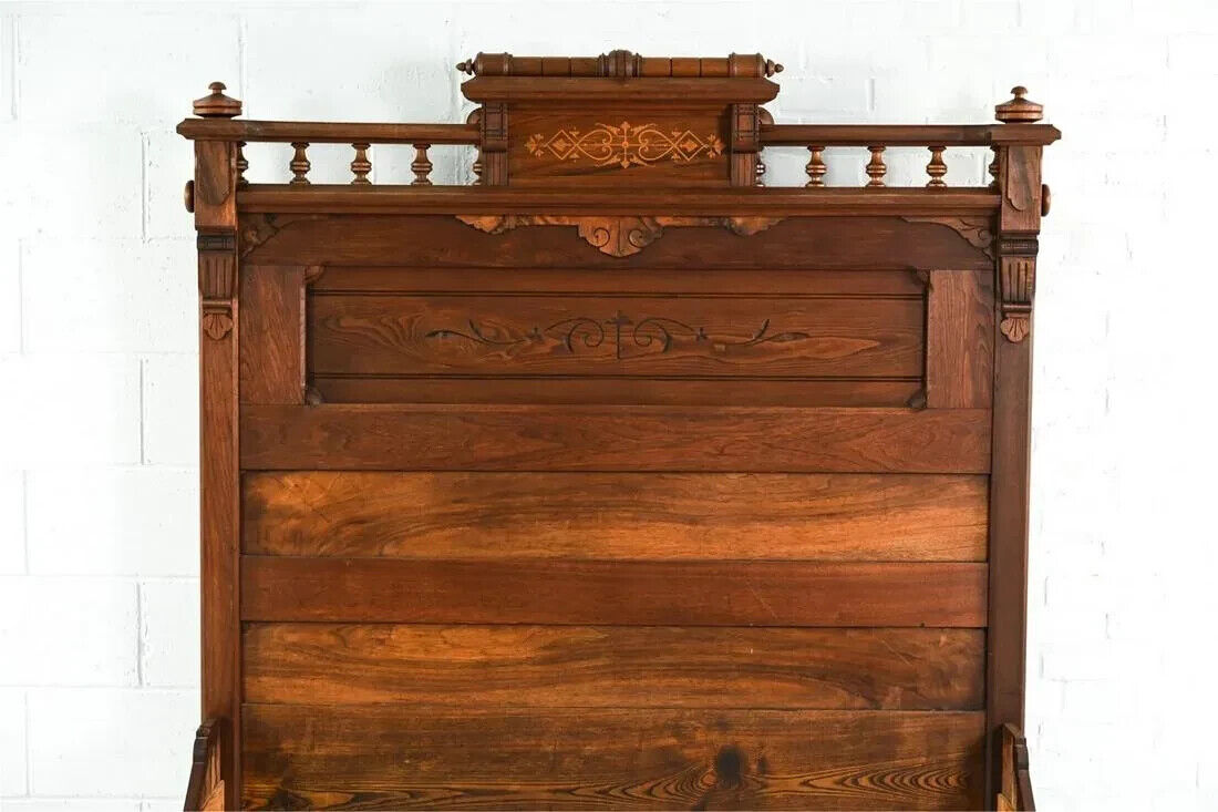 Antique Bed Frame, Victorian Eastlake, Walnut Full Bed, 19th C, 1800s, Handsome!