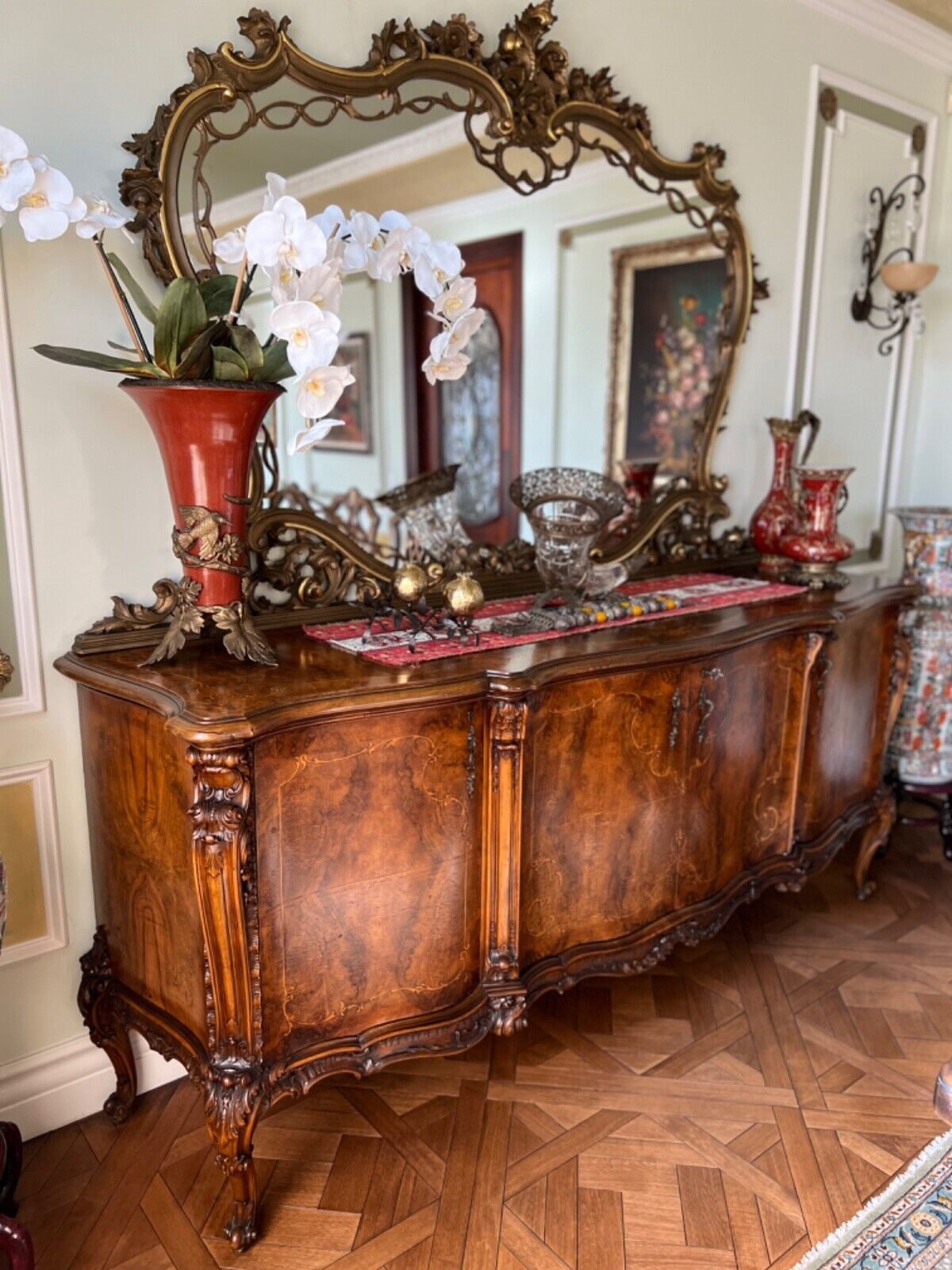 🦥ANTIQUE 1800s StuNinG EnfiLade 3tone Wood inlaid BUffeT ConsoLE TaBLe