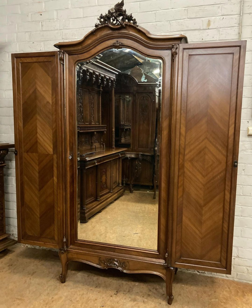 ARRIVES NOV 2024: Walnut French Antique Louis XV Bedroom Set Signed Mercier