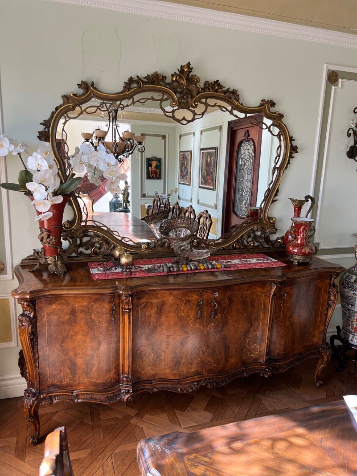 🦥ANTIQUE 1800s StuNinG EnfiLade 3tone Wood inlaid BUffeT ConsoLE TaBLe