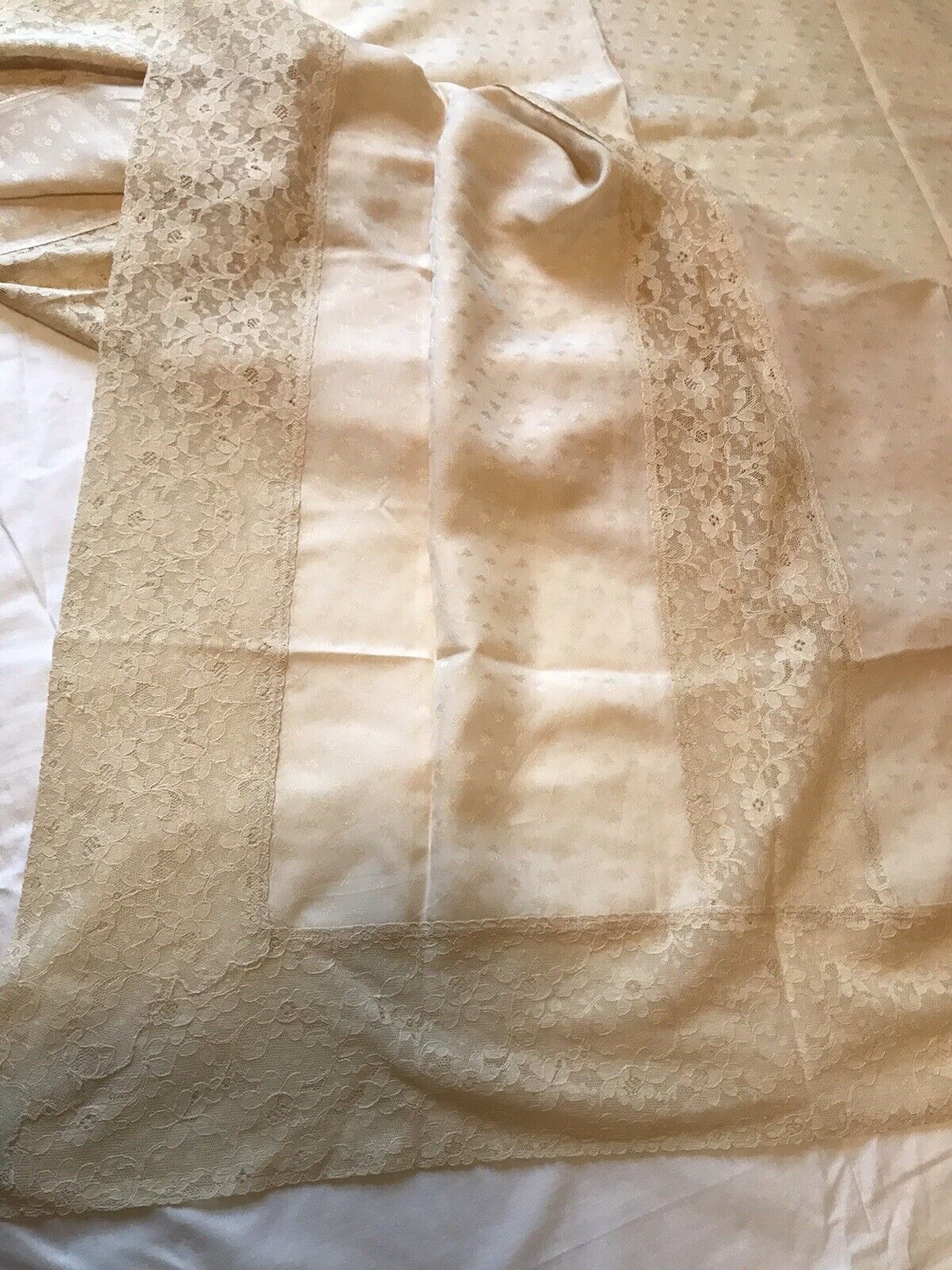 Antique Silk Blanket Cover Handmade Lace Late 1800s 85x65 Estate Brocade #2