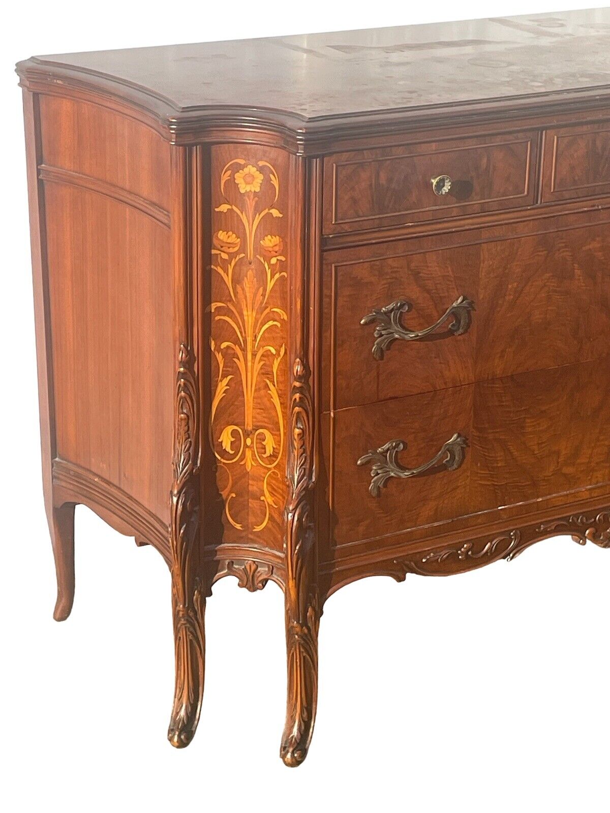 Fabulous Antique Carved Inlaid 6 Pce French Style Bedroom Set