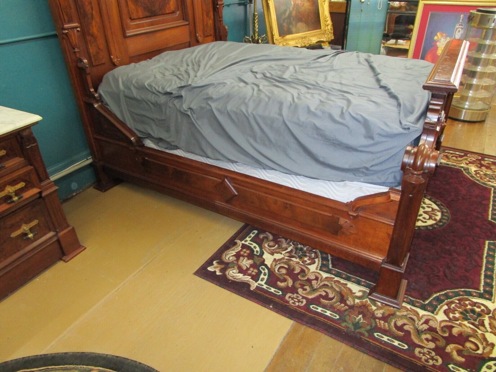 American Renaissance Bedroom Set 2 Pc Burl Walnut Wood