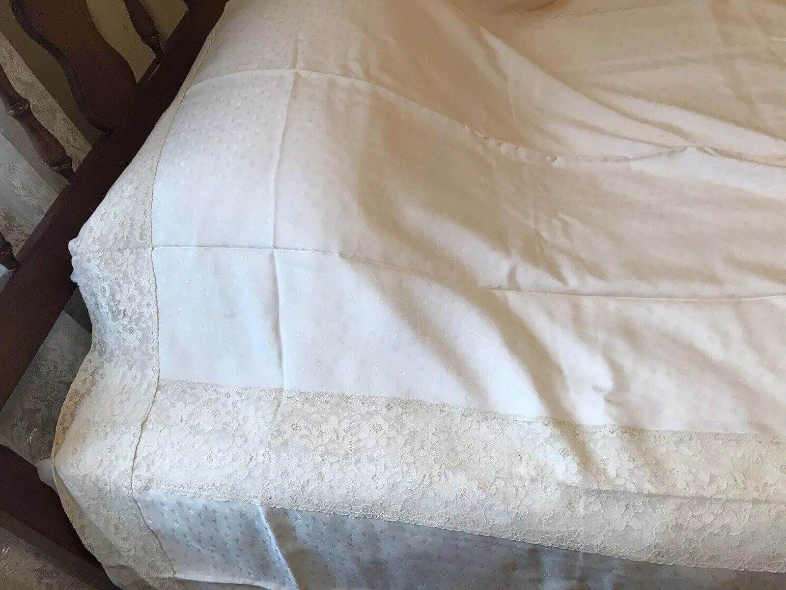 Antique Silk Blanket Cover Handmade Lace Late 1800s 85x65 Estate Brocade #2