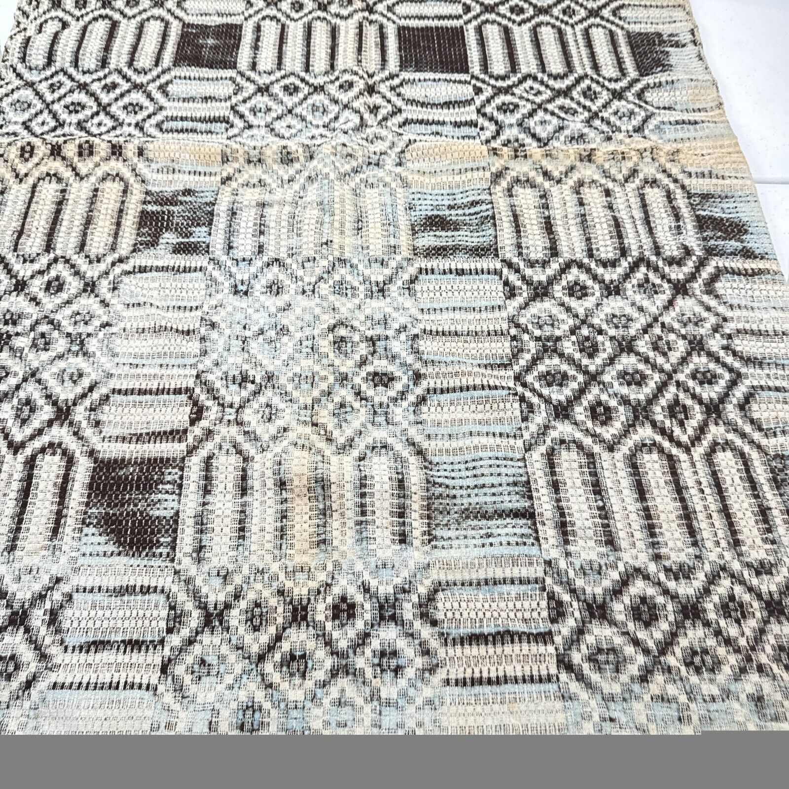 Antique handmade coverlet Reversible Jacquard Loomed Wool 1800s brown american