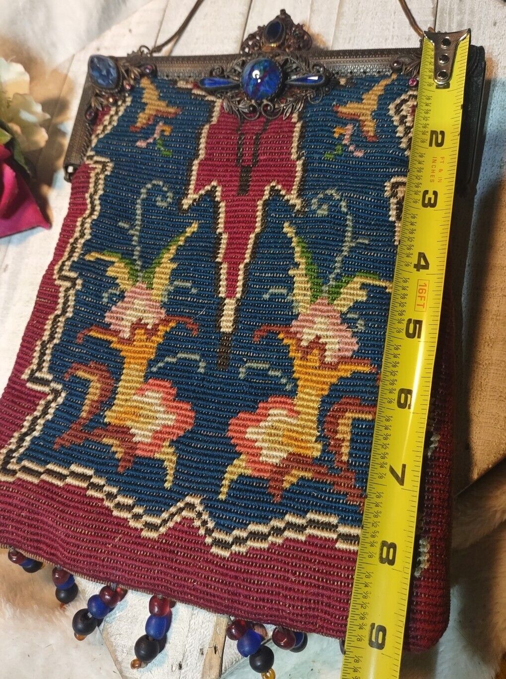 Victorian Jeweled Frame Tapestry Purse Antique