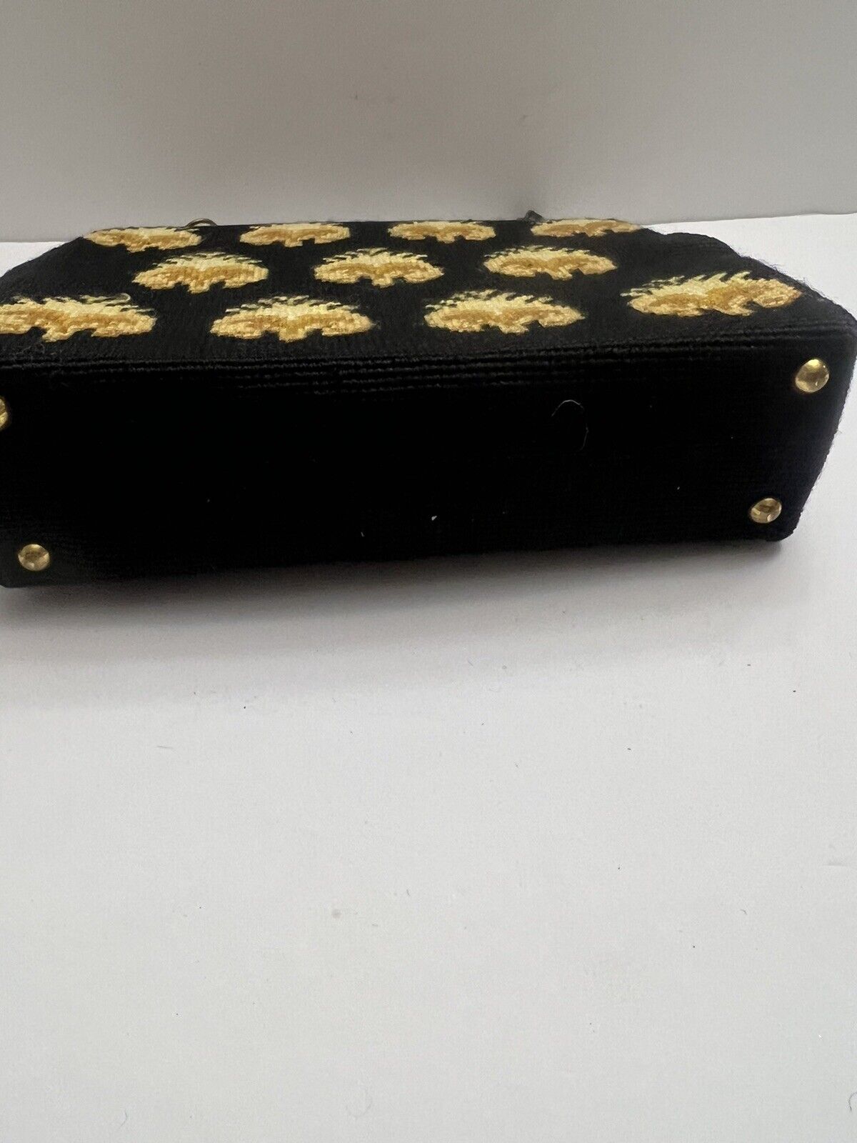 Antique Black and Gold Needlepoint Tapestry Bag