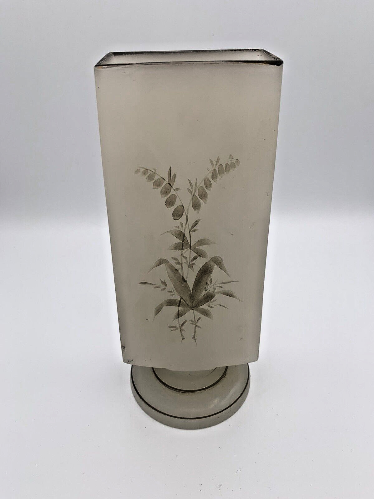 Victorian Candle Holder Painted Frosted Glass Gold Foil Accent Antique 1800's