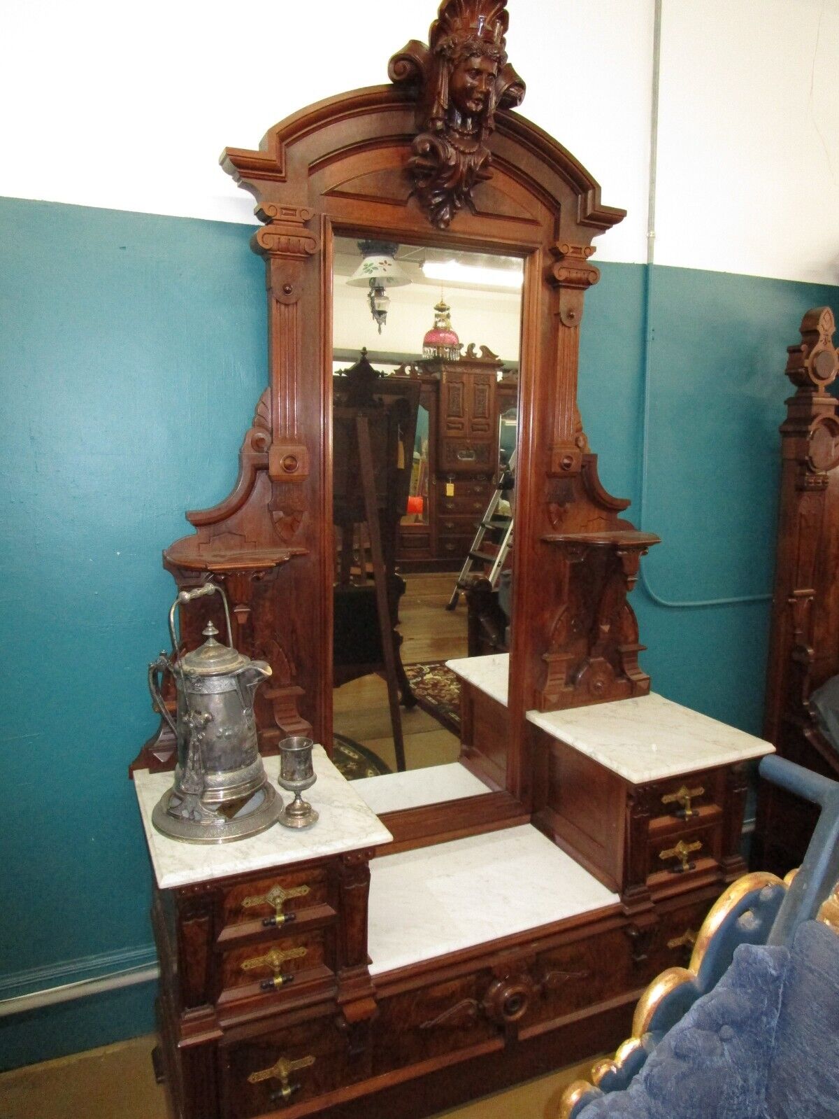 American Renaissance Bedroom Set 2 Pc Burl Walnut Wood