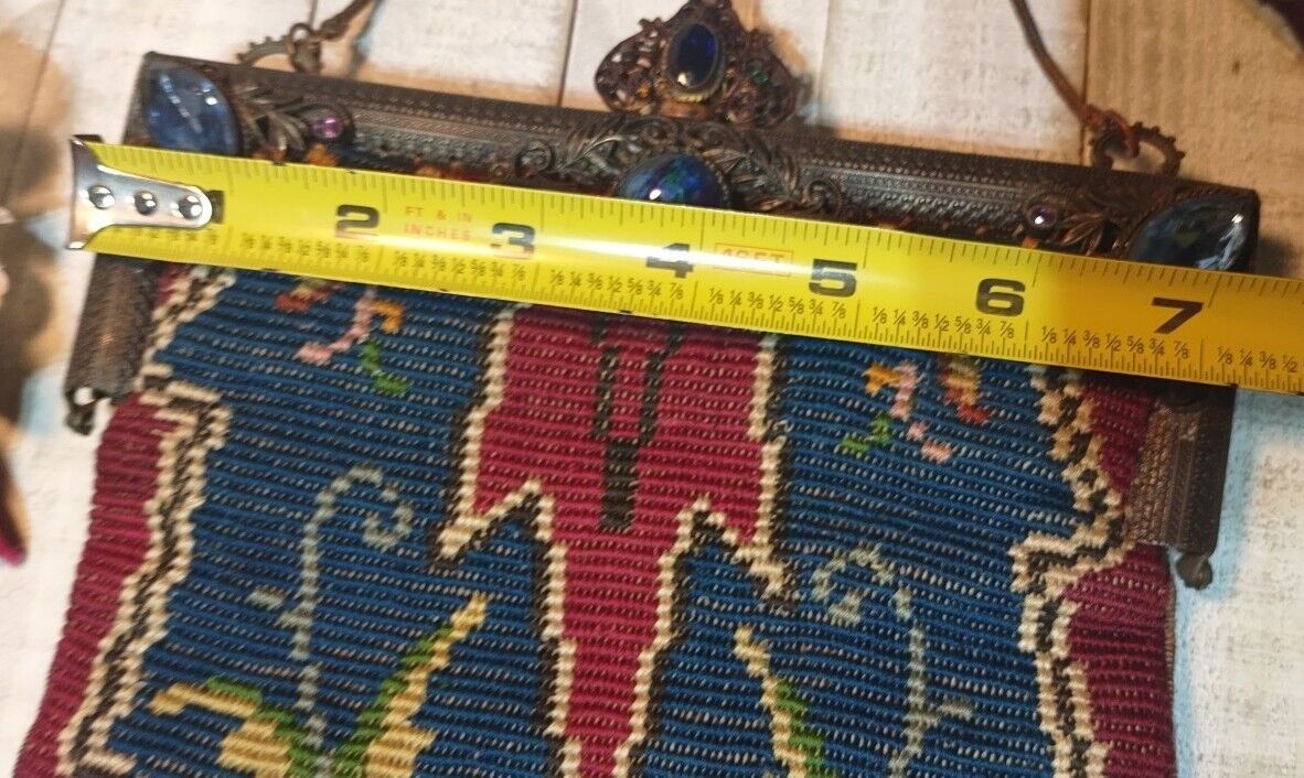 Victorian Jeweled Frame Tapestry Purse Antique