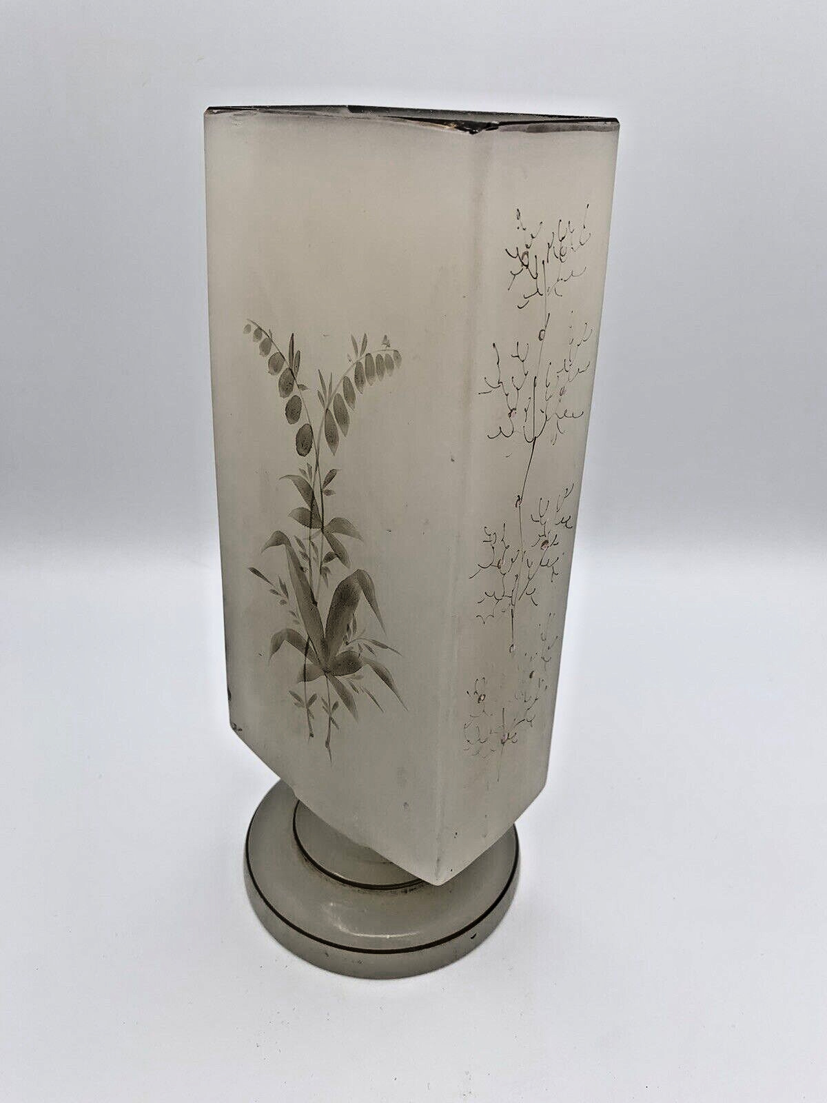 Victorian Candle Holder Painted Frosted Glass Gold Foil Accent Antique 1800's