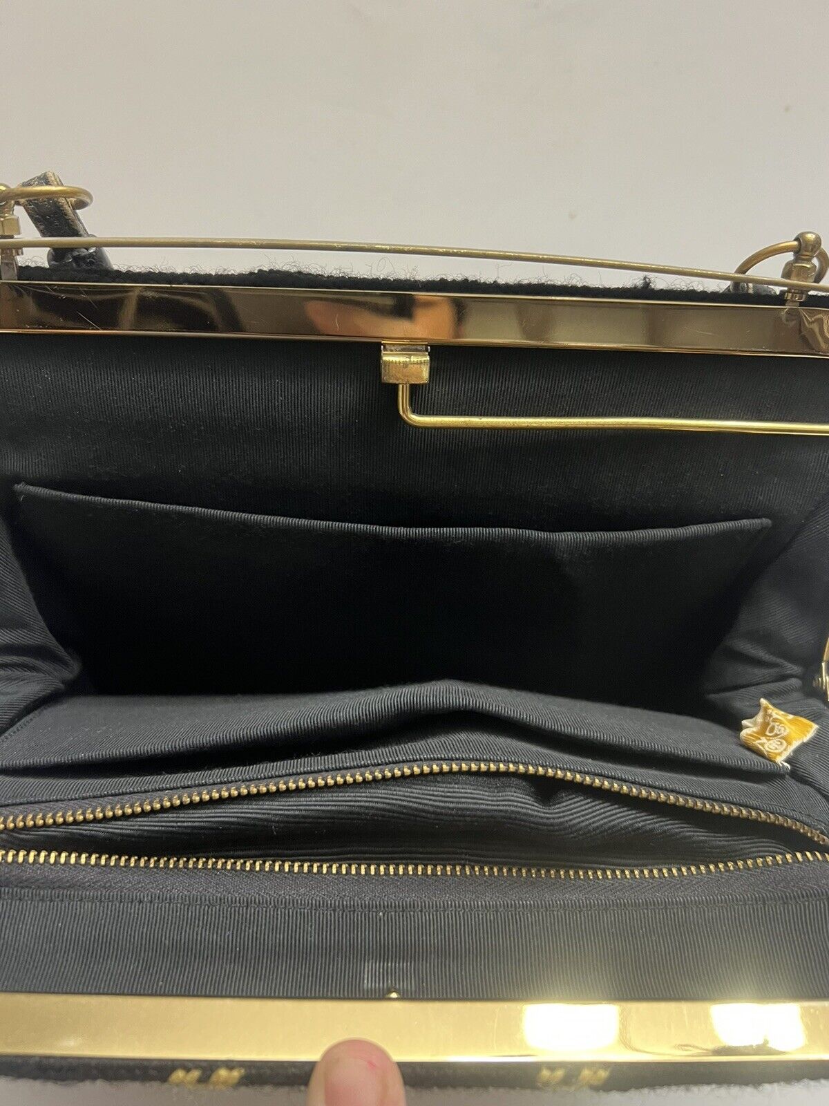 Antique Black and Gold Needlepoint Tapestry Bag