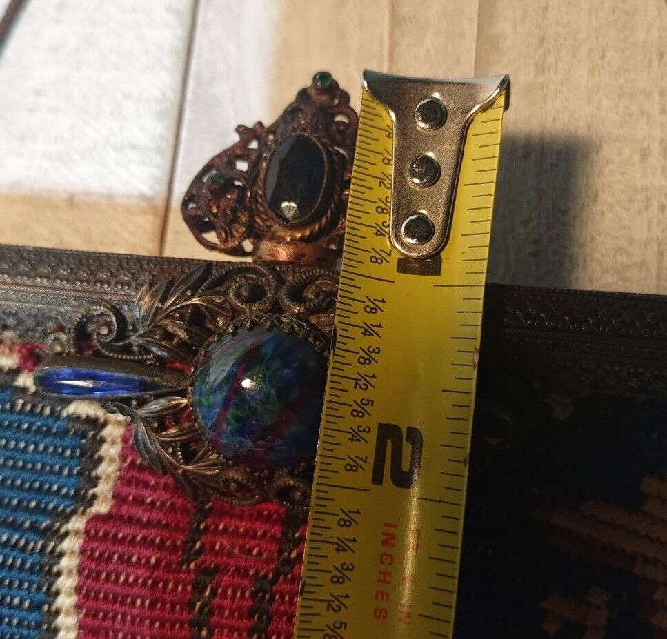 Victorian Jeweled Frame Tapestry Purse Antique