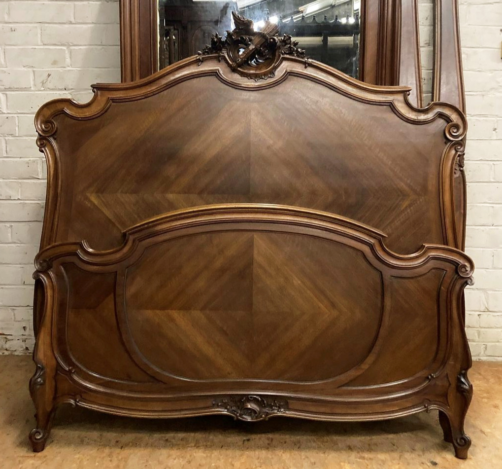 ARRIVES NOV 2024: Walnut French Antique Louis XV Bedroom Set Signed Mercier