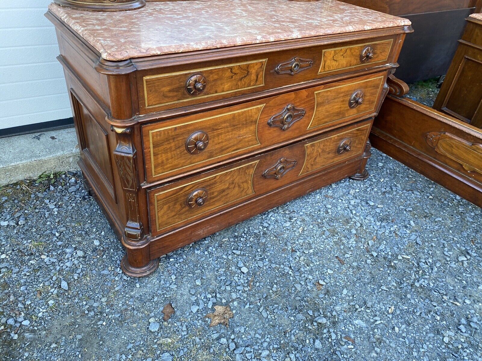 RENAISSANCE 3 PC. WALNUT AND BURL BEDROOM SET WITH PORCELAIN PLAQUES