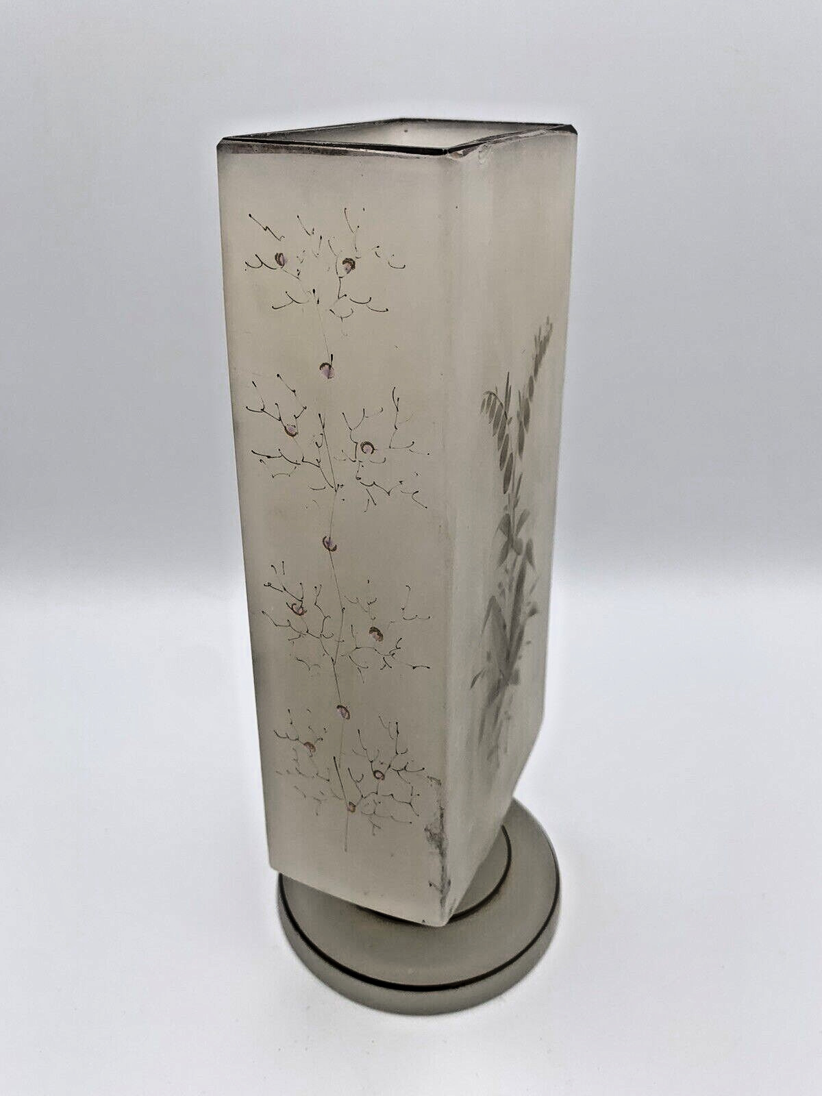 Victorian Candle Holder Painted Frosted Glass Gold Foil Accent Antique 1800's