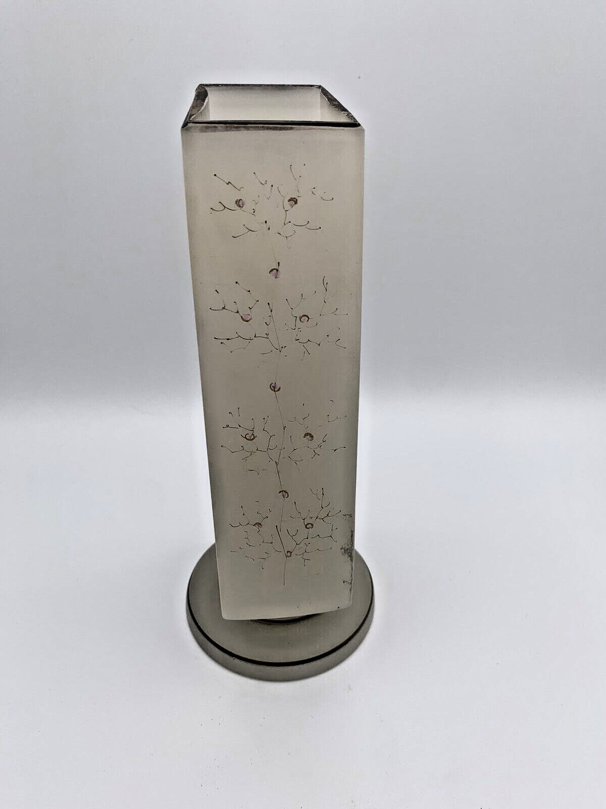 Victorian Candle Holder Painted Frosted Glass Gold Foil Accent Antique 1800's