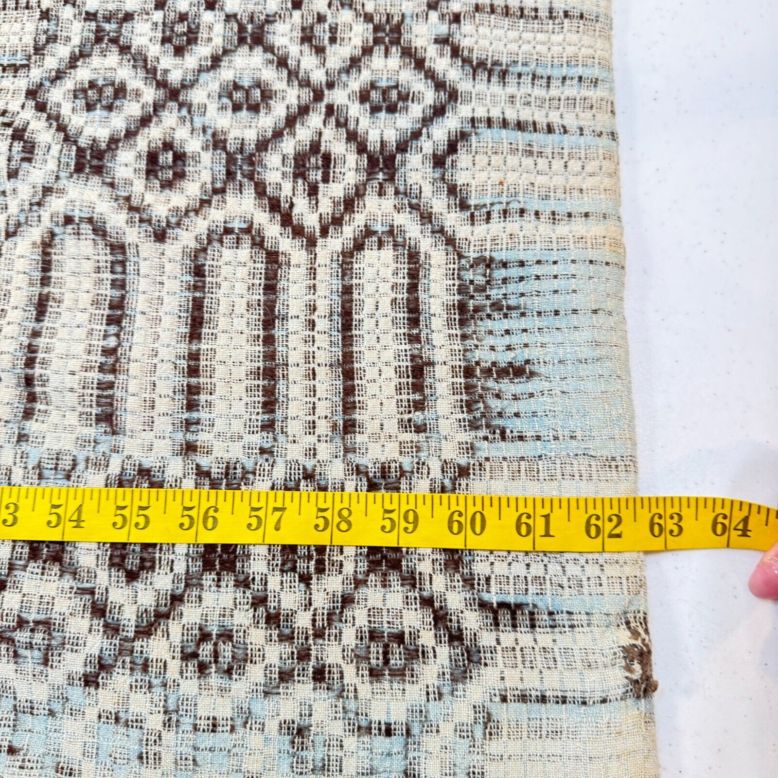 Antique handmade coverlet Reversible Jacquard Loomed Wool 1800s brown american