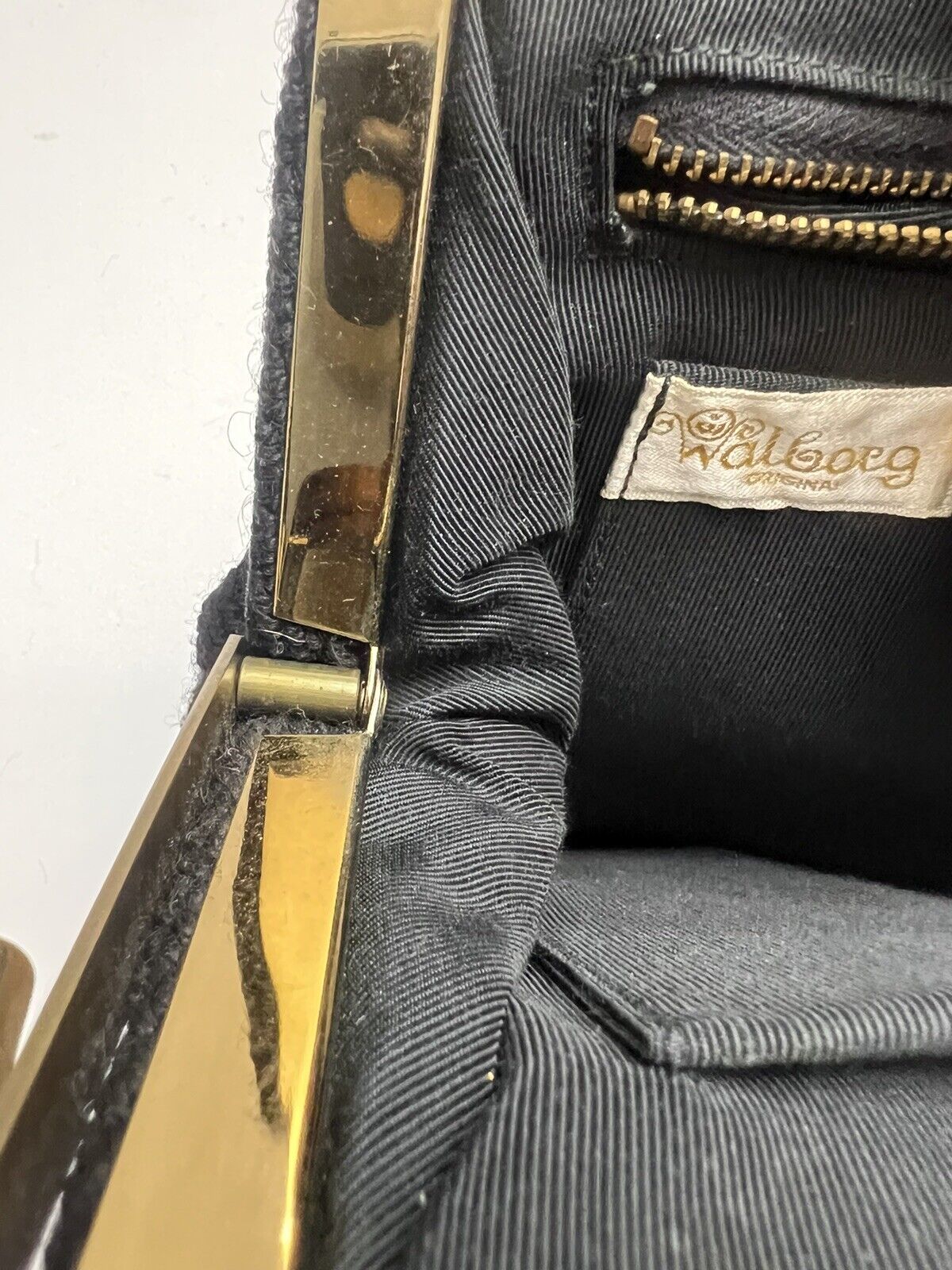 Antique Black and Gold Needlepoint Tapestry Bag
