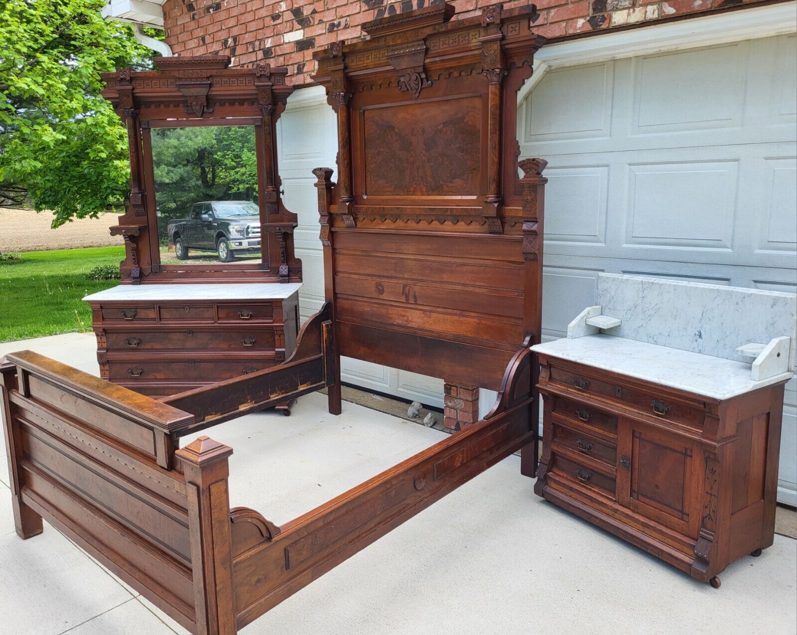Quality 3 pc full size antique Bedroom Set vtg 1800s original Amer. Renaissance