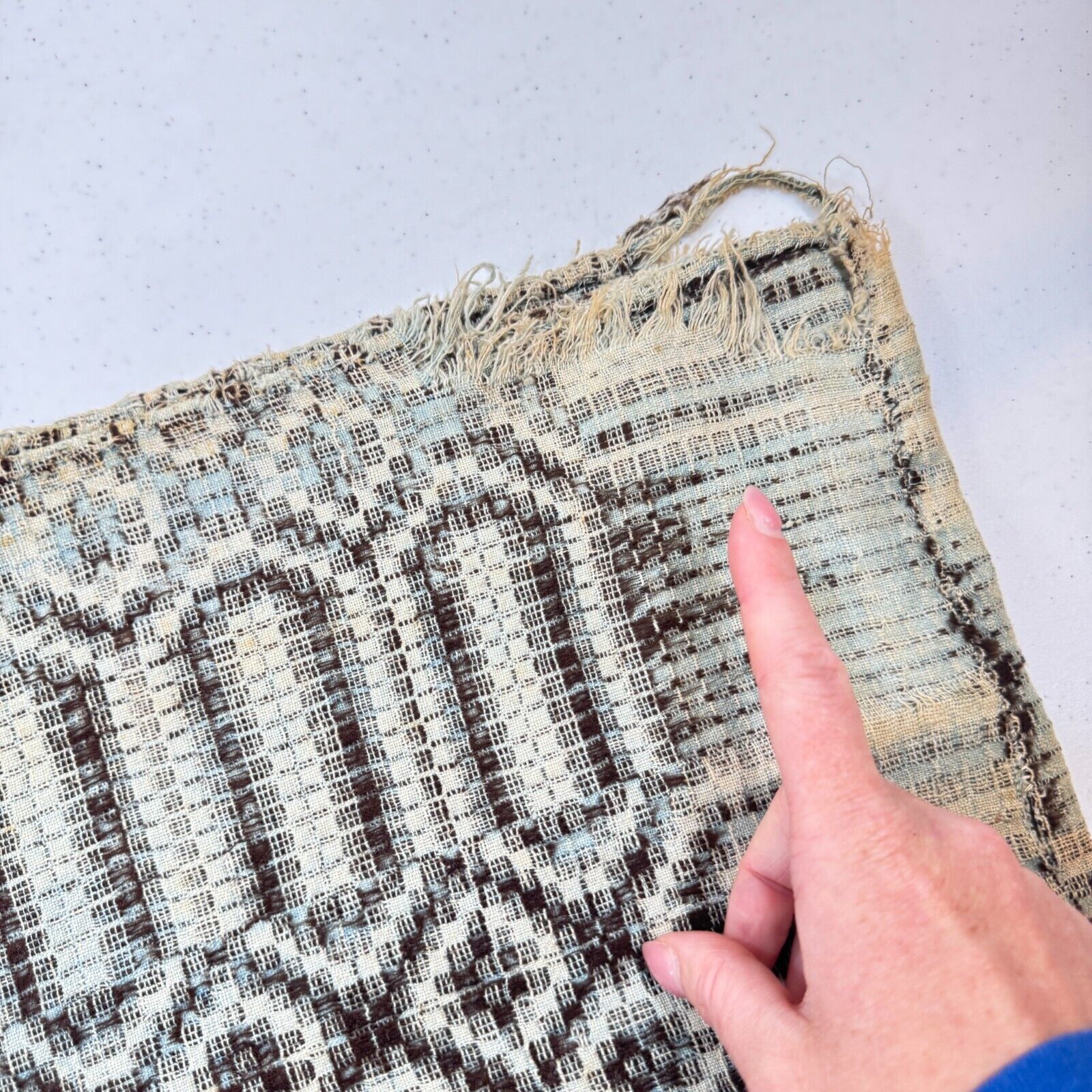 Antique handmade coverlet Reversible Jacquard Loomed Wool 1800s brown american