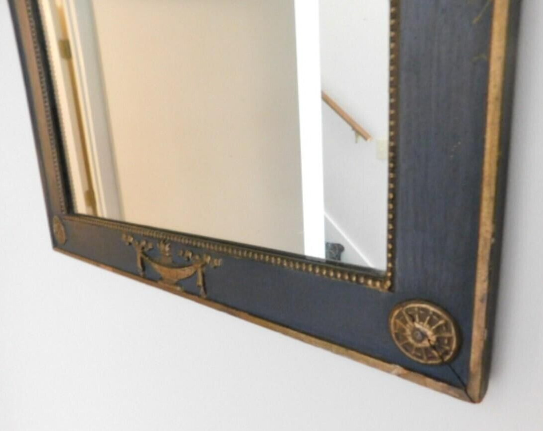 19th Century French Gilded & Painted Mirror Pediment Top Gold Relief Carvings