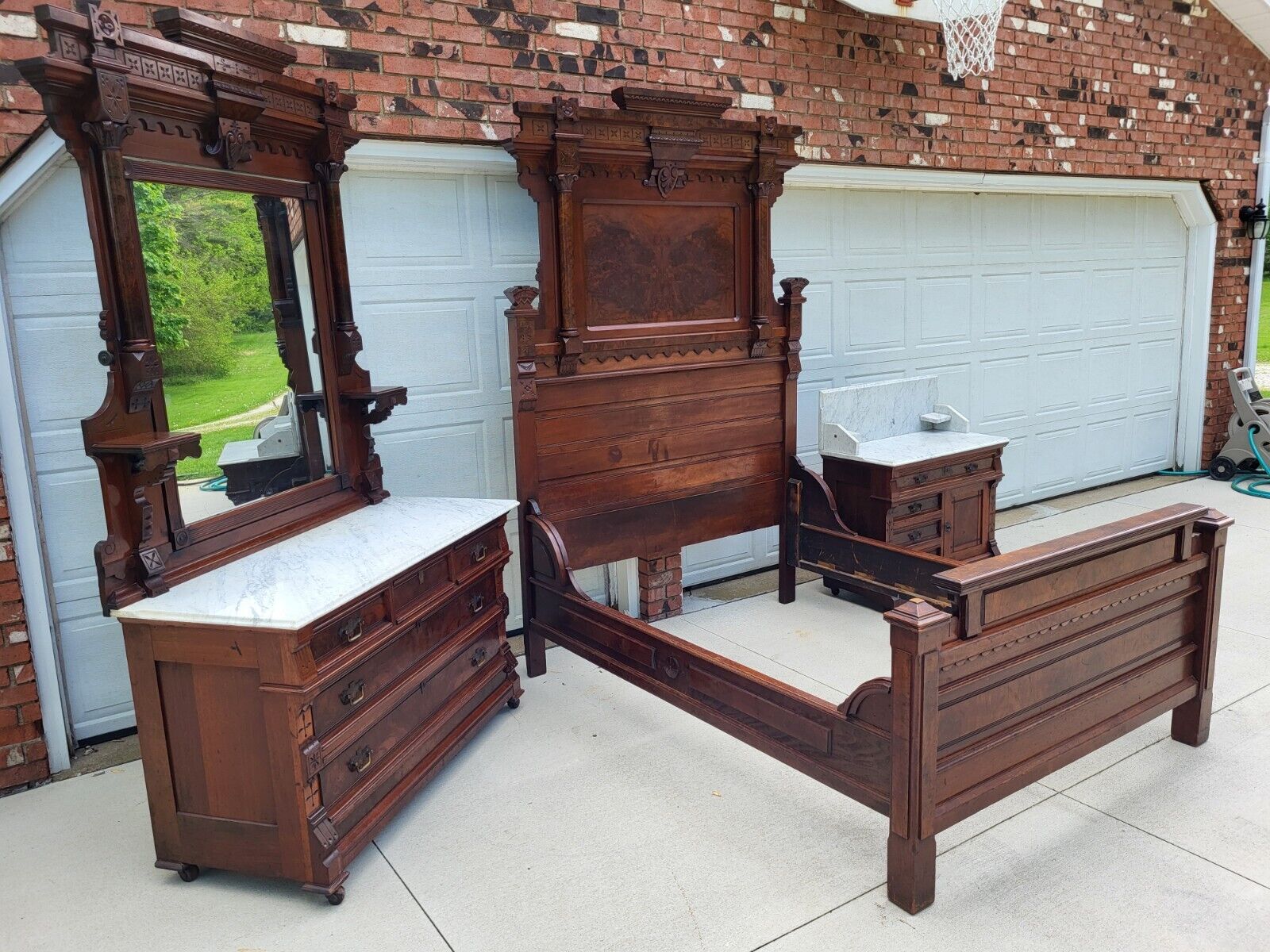 Quality 3 pc full size antique Bedroom Set vtg 1800s original Amer. Renaissance