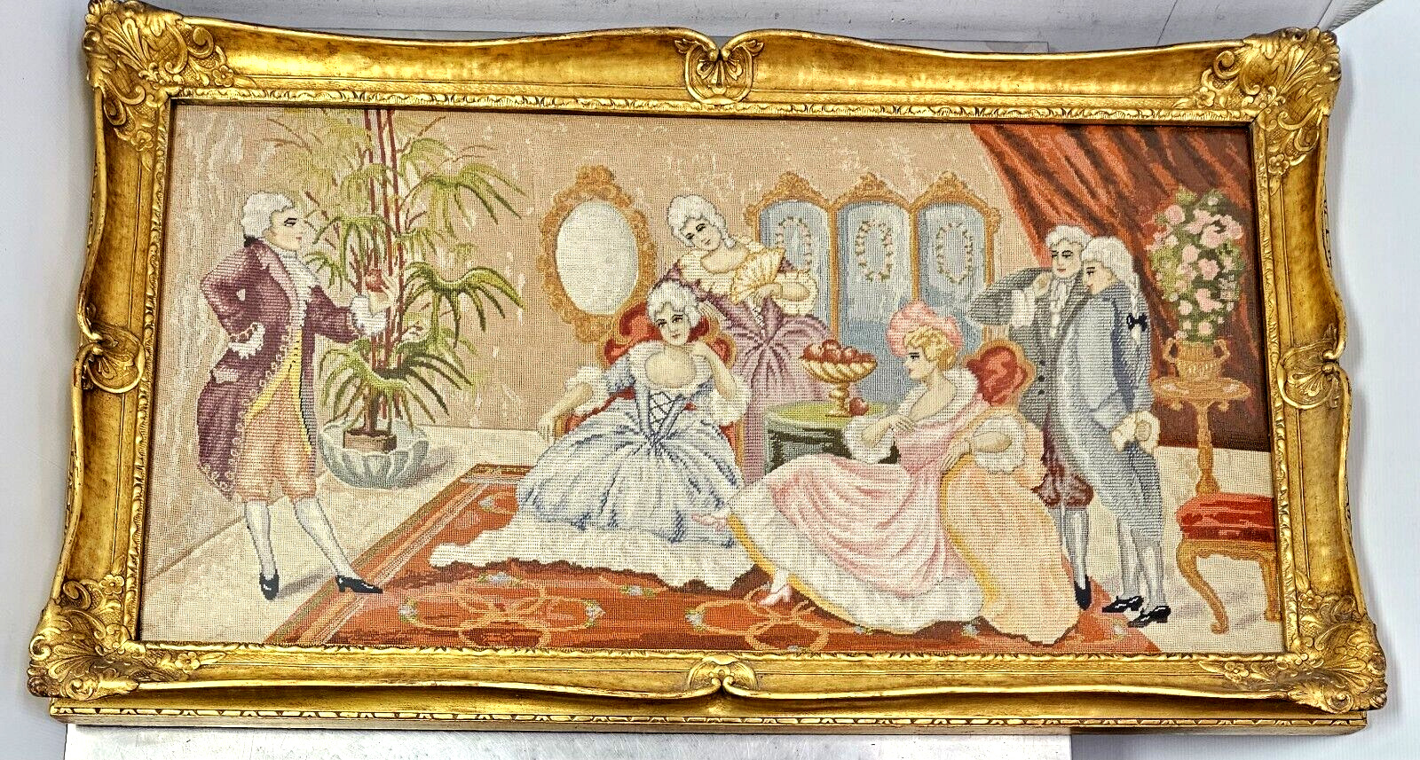 Framed Victorian Tapestry Needlepoint Parlor Artwork