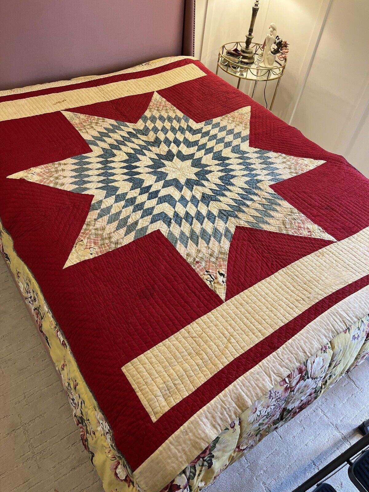 Antique Lonestar quilt red white & blue 1800's
