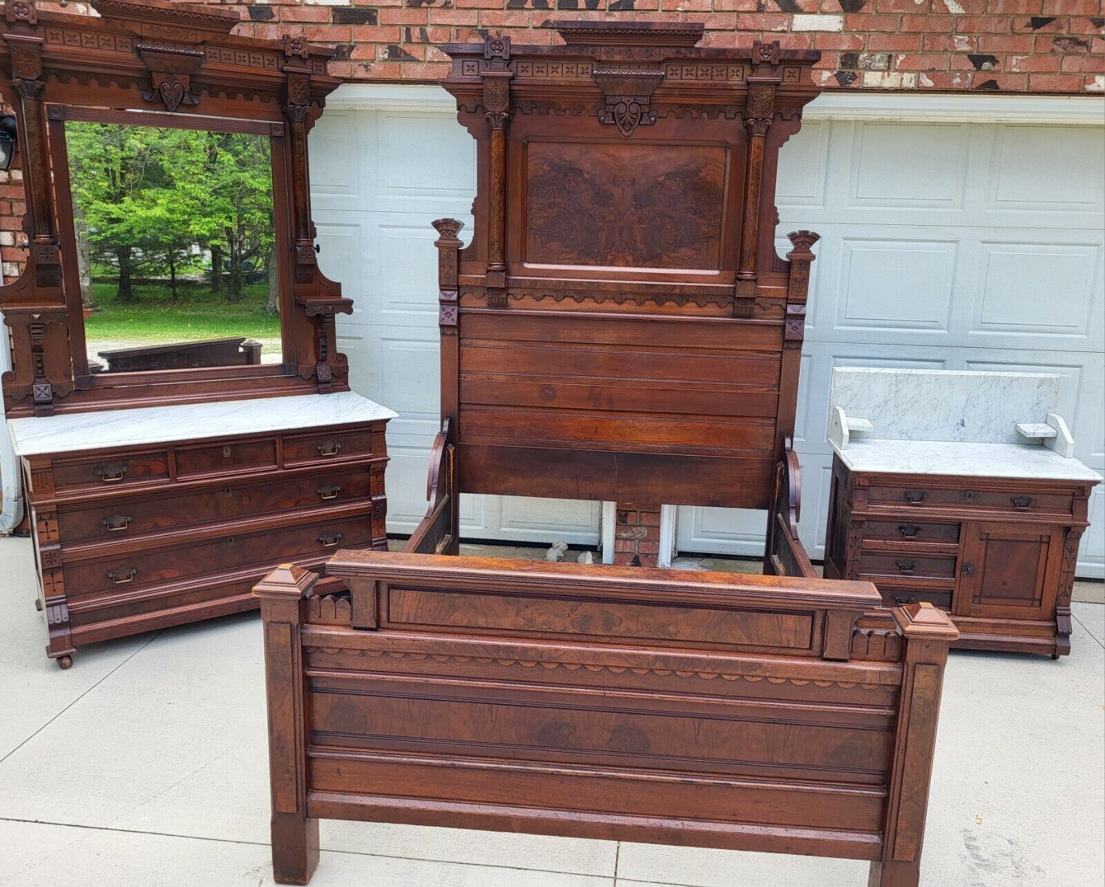 Quality 3 pc full size antique Bedroom Set vtg 1800s original Amer. Renaissance