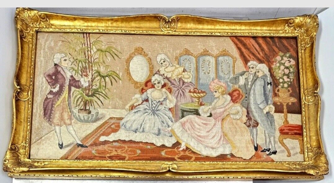 Framed Victorian Tapestry Needlepoint Parlor Artwork