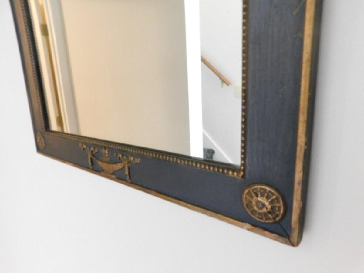 19th Century French Gilded & Painted Mirror Pediment Top Gold Relief Carvings