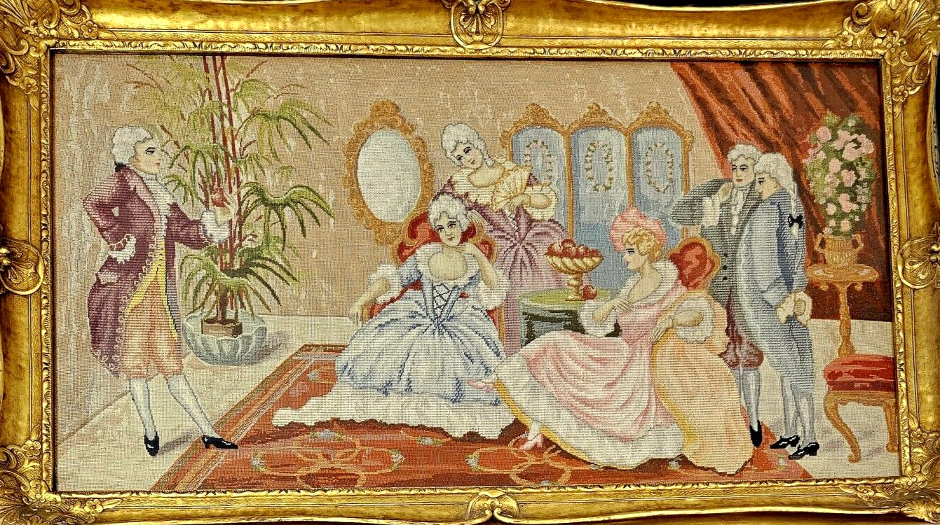 Framed Victorian Tapestry Needlepoint Parlor Artwork